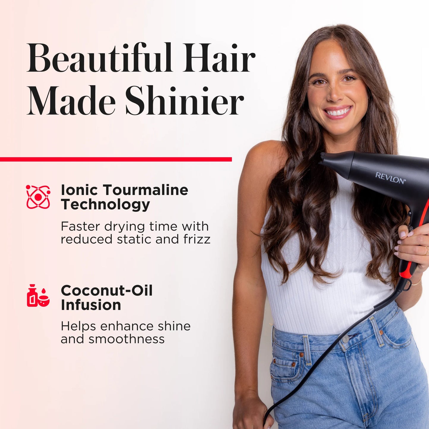 Revlon Smoothstay Coconut Oil-Infused Ceramic Hair Dryer with Diffuser, Black