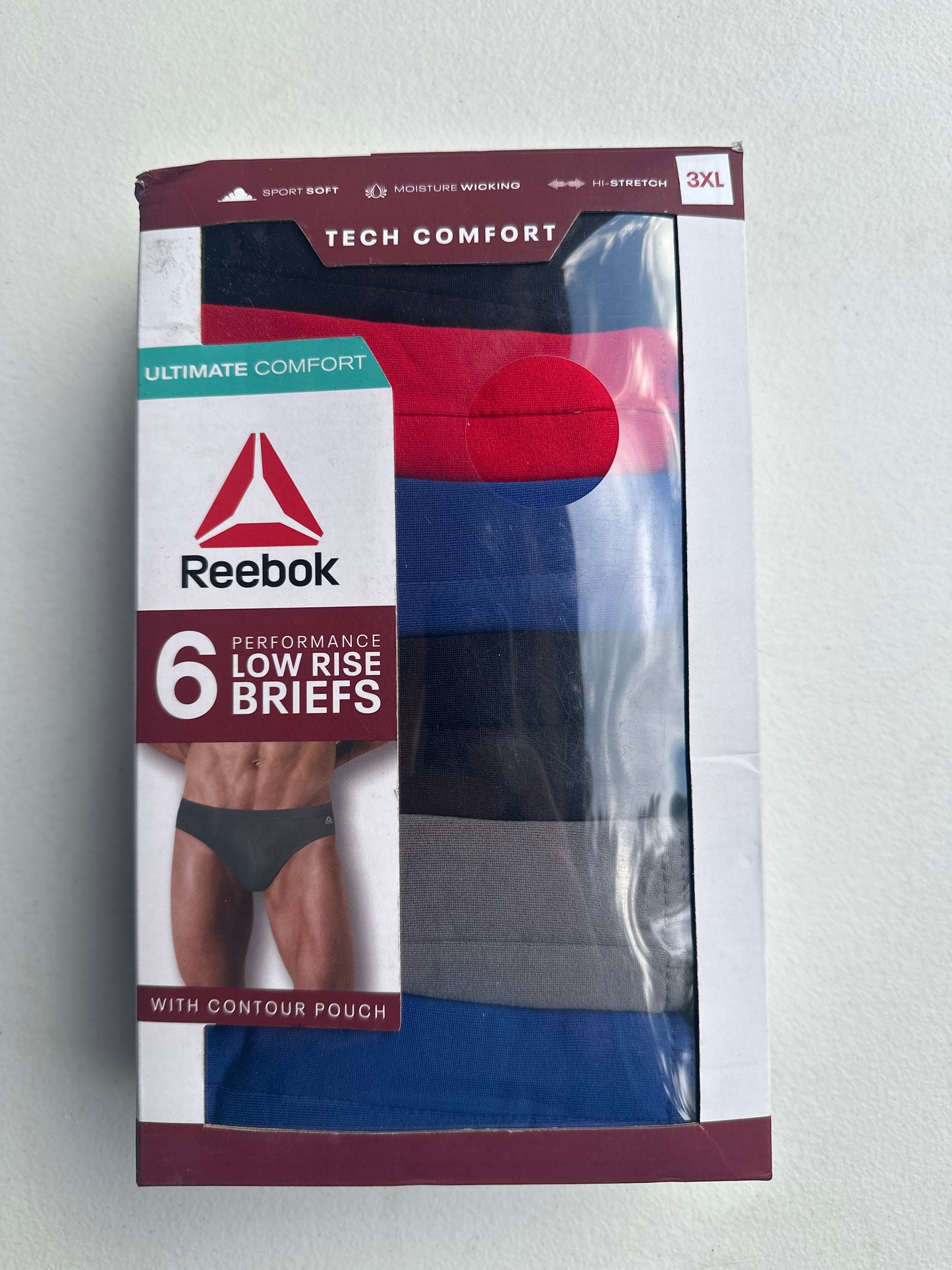 Reebok Men’s Underwear Tech Comfort Performance Low Rise Briefs Underwear, 6-Pack-3XL