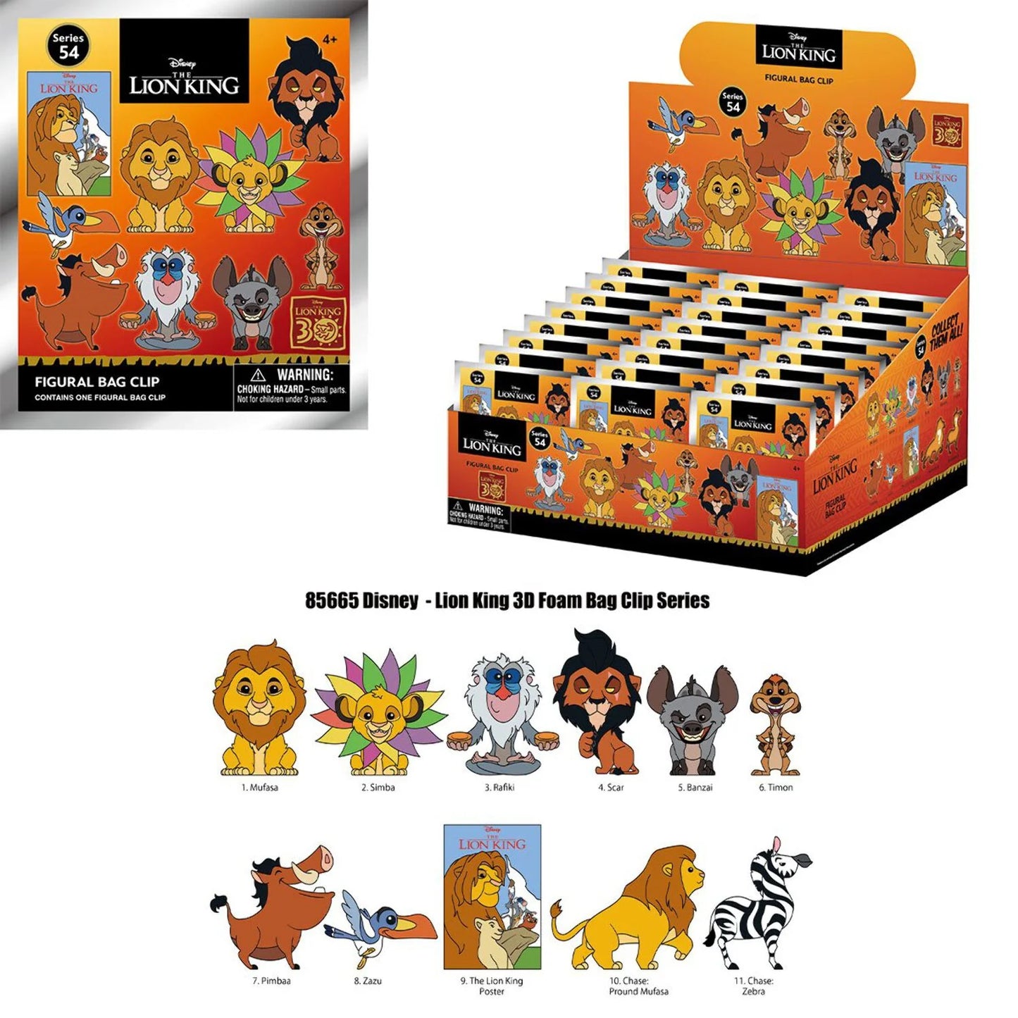 3D Figural Foam Bag Clip Disney Series 54 Lion King 30th Anniversary Mystery Pack (1 RANDOM Figure)