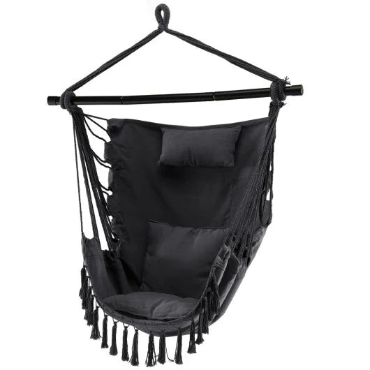 Hanging Rope Swing Chair with Soft Pillow and Cushions-Gray