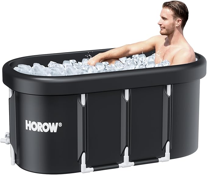 HOROW XL Large Oval Ice Bath Tub for Athletes, 100 Gallons Portable Cold Plunge Tub for Recovery and Cold Water Therapy, Multiple Layered Ice Plunge Tub with Cover for Family Gardens, Gym, Outdoor Use Visit the HOROW Store
