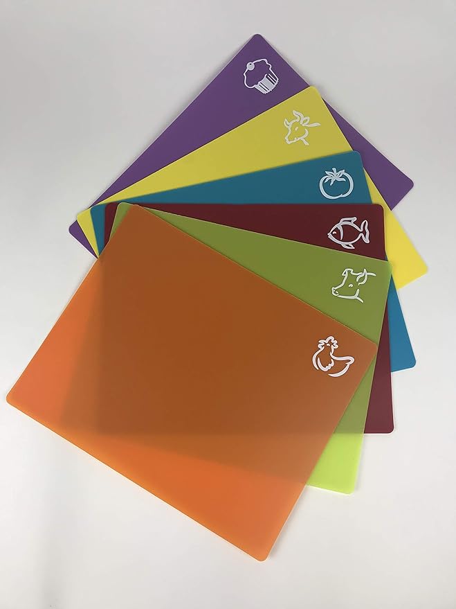 Set of 6 Color-Coded Flexible Plastic Cutting Boards – BPA Free, Anti-Slip (12×15")