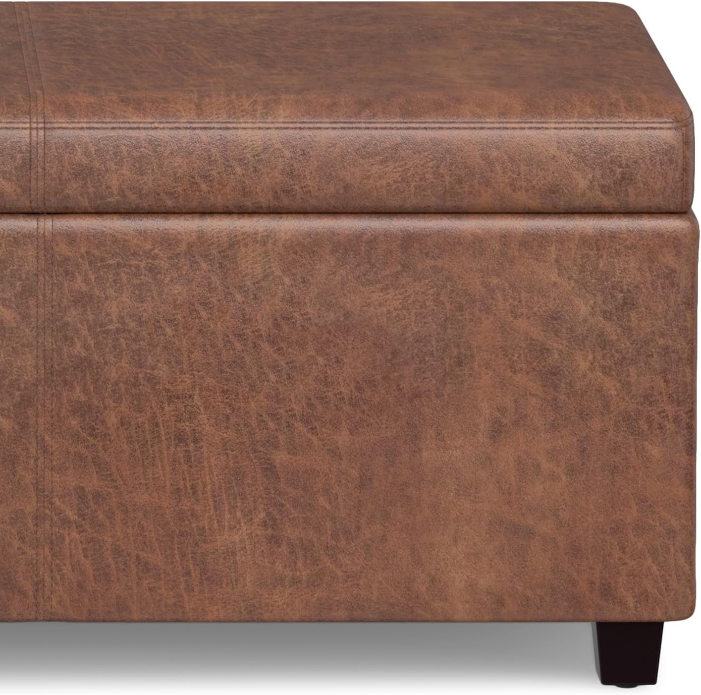 Avalon 54 in. Rectangle Extra Large Storage Ottoman Bench in Distressed Saddle Brown Vegan Faux Leather, Assembled