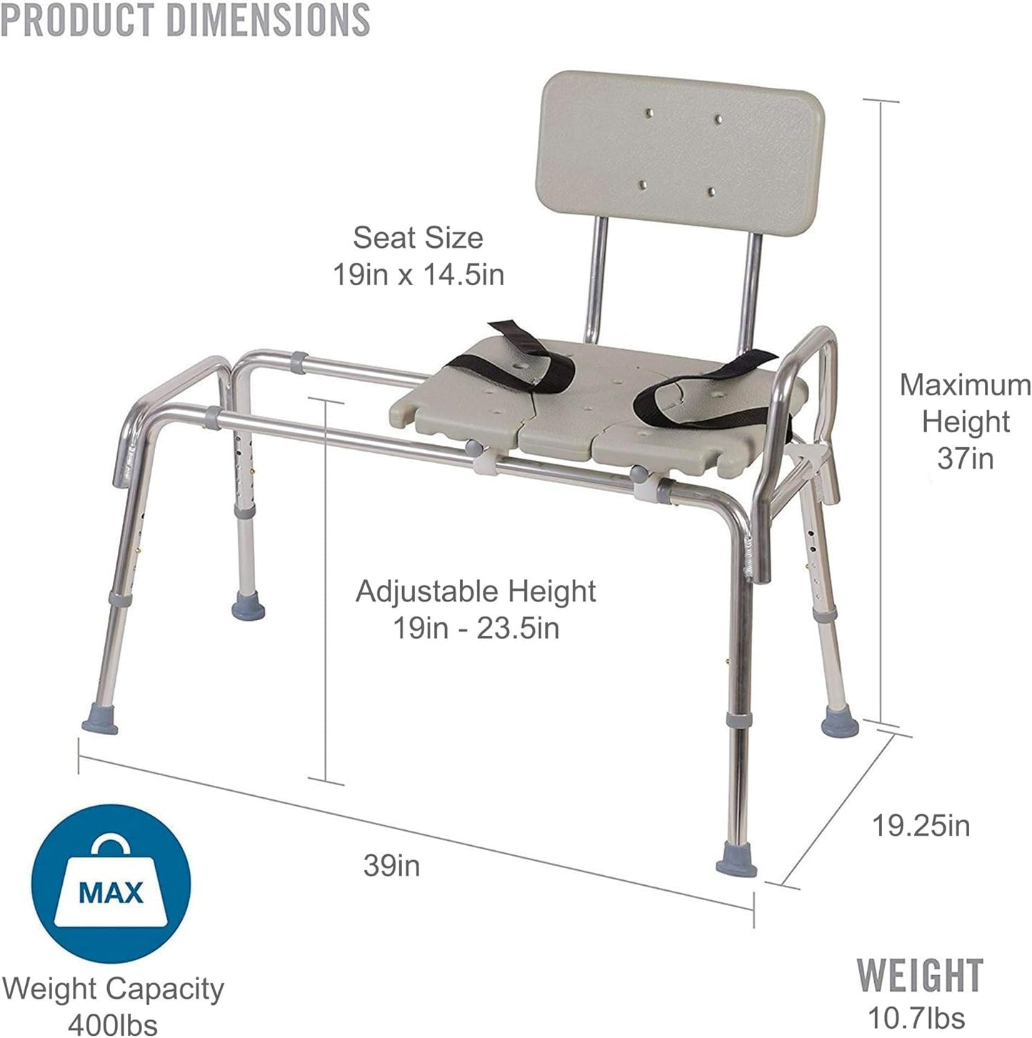 Adjustable Seat Height and Cut Out Access, Holds Weight up to 400 Lbs, Bath and Shower Safety, Transfer Bench