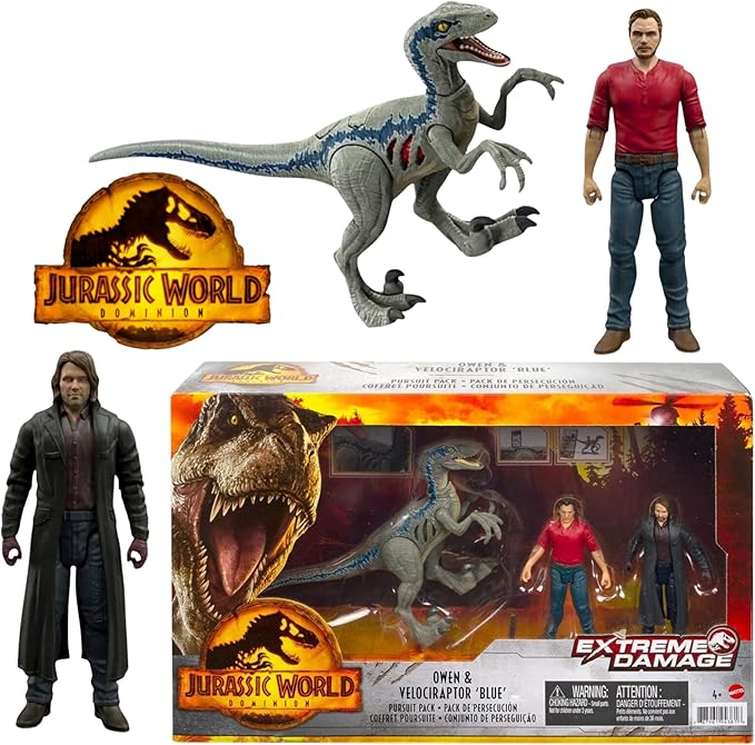 Jurassic World Dominion - Owen & Velociraptor Blue Extreme Danger Pursuit Pack of 3 Articulated Figures