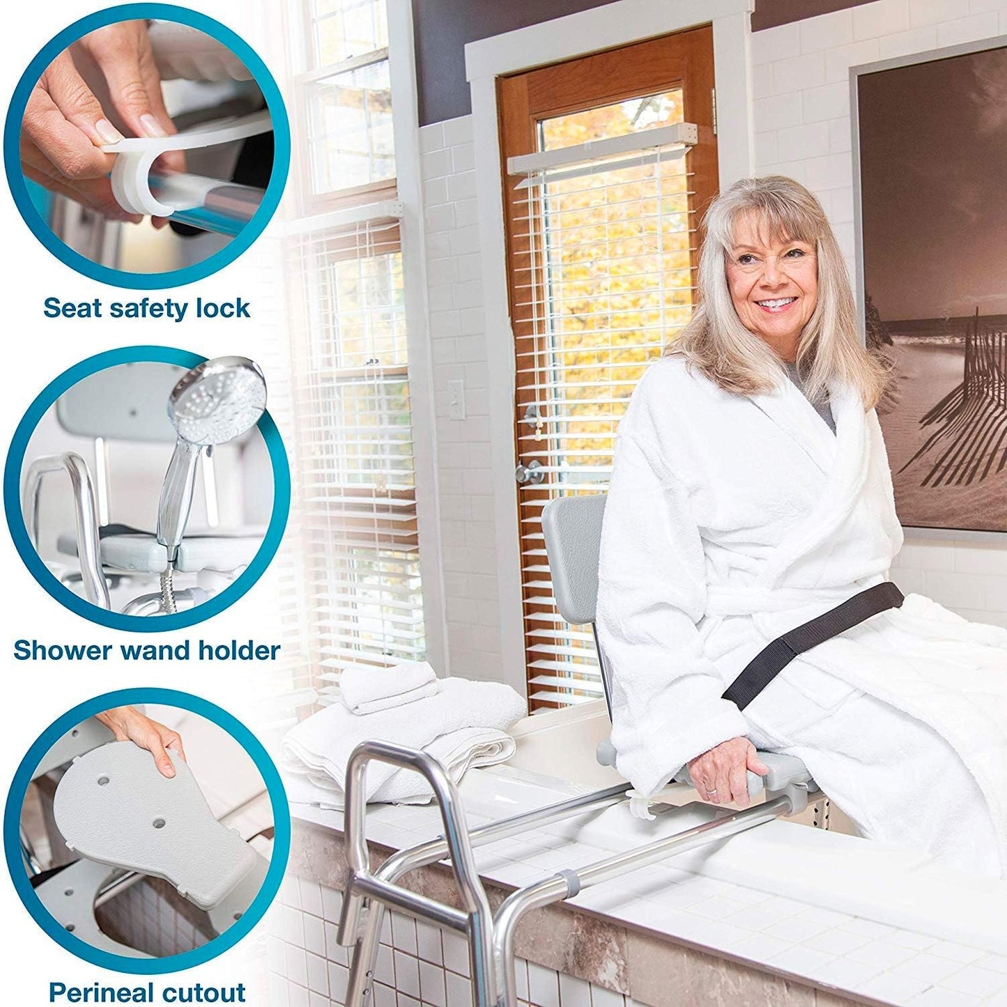 Adjustable Seat Height and Cut Out Access, Holds Weight up to 400 Lbs, Bath and Shower Safety, Transfer Bench