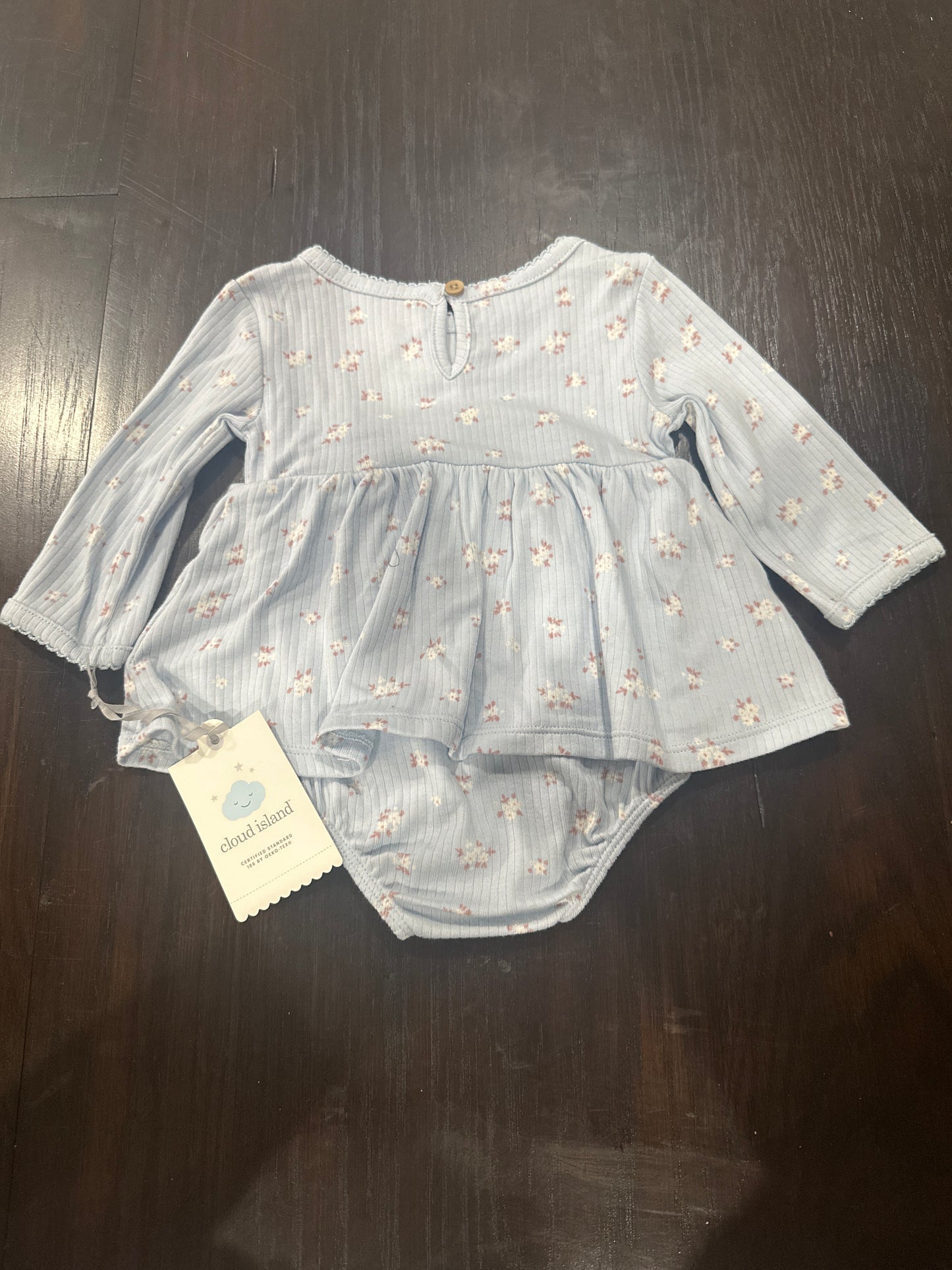 Cloud Island Floral Ribbed Long Sleeve Dress Bodysuit Baby One-Piece