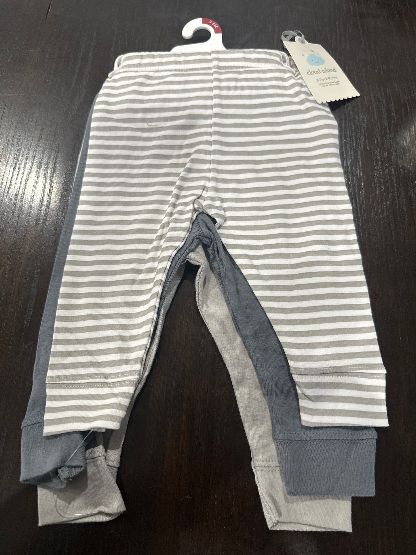 Cloud Island Baby Pants 3-Pack Gray & Stripe Cotton Pull-On Pants