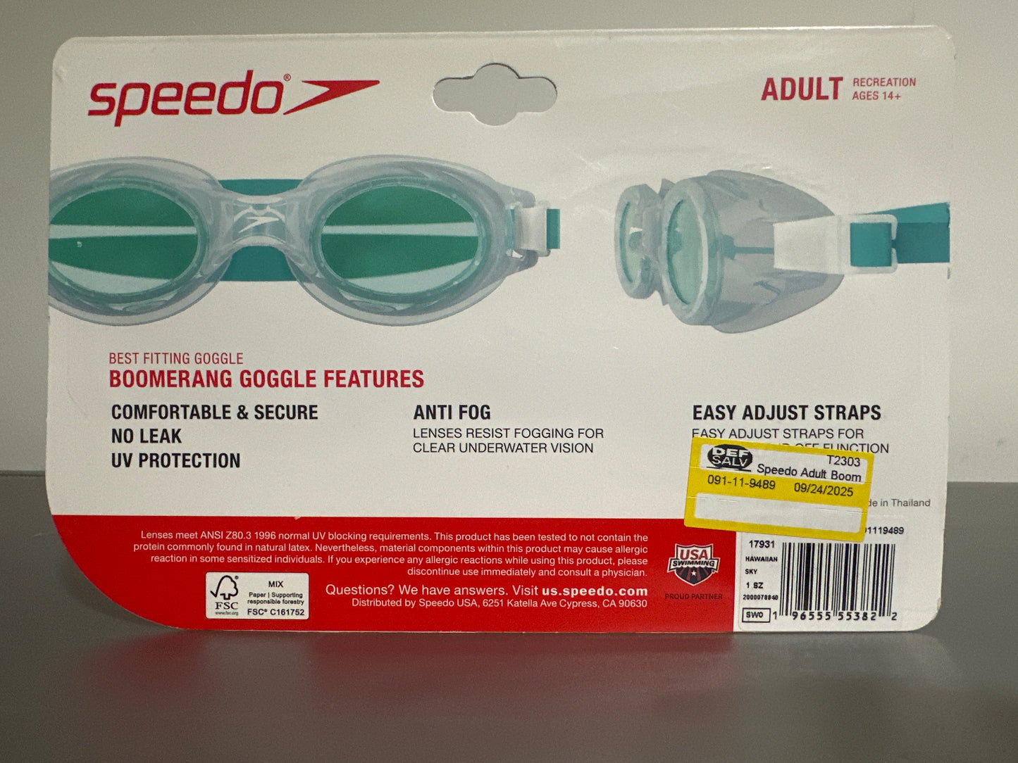 Speedo Boomerang Swim Goggles – Adult Recreation