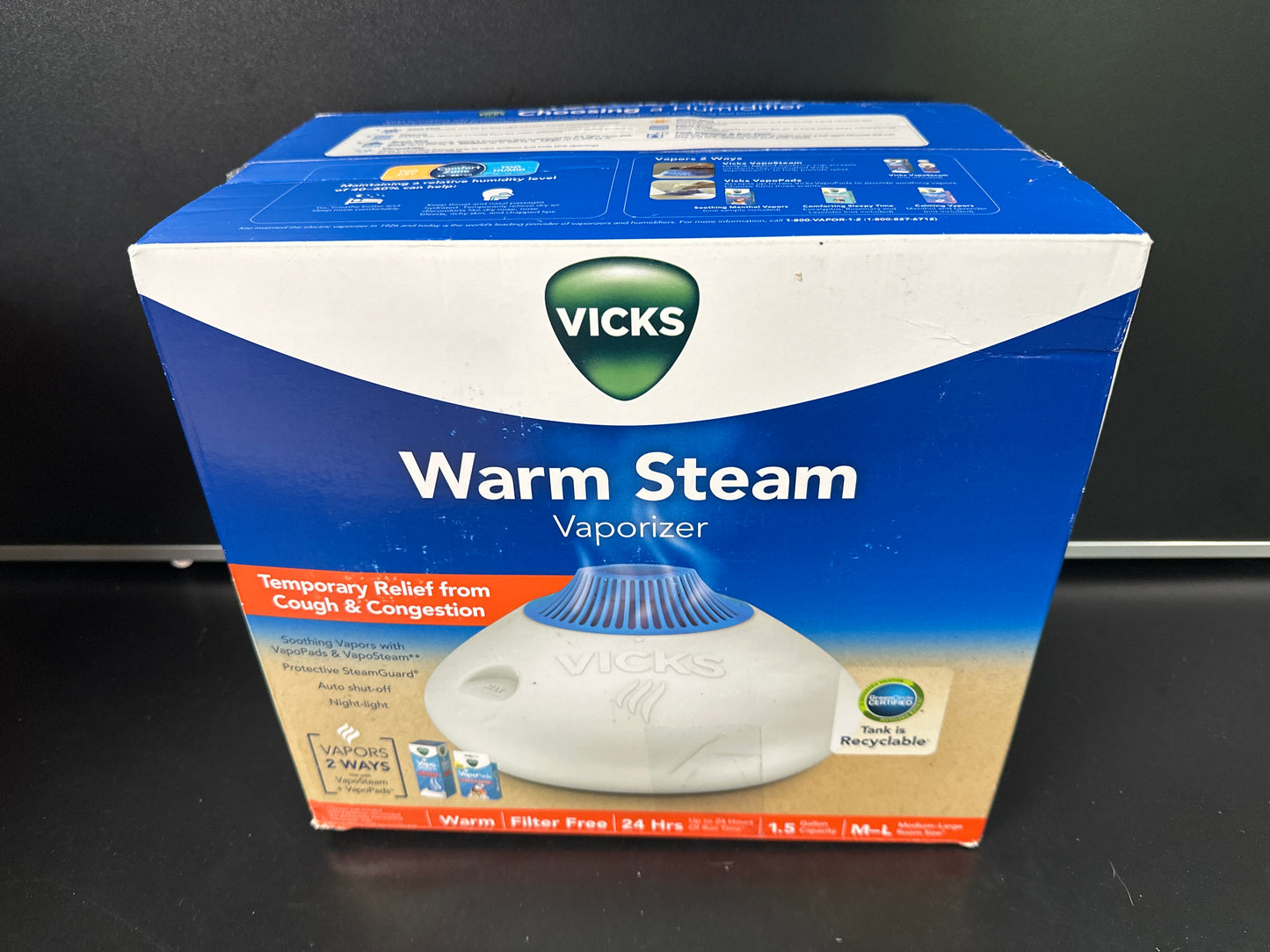 Vicks warm steam vaporizer with night light 1.5 gal