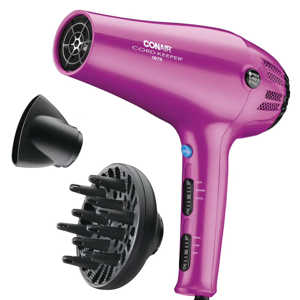 Conair Ionic Ceramic Cord-Keeper Hair Dryer, Retractable Cord, Diffuser and Concentrator 4.2 stars out of 1096 reviews (4.2)| 1,096 ratings