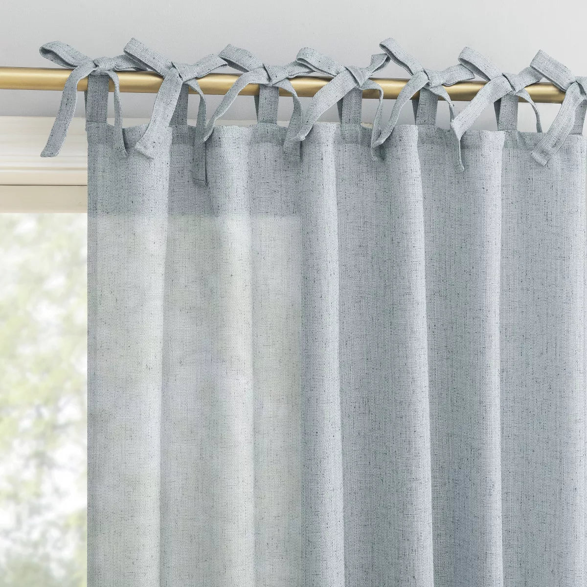 Sun Zero Roxy Slub Texture Tacked Bow Semi-Sheer Tie Top Curtain Panel Faded-2pk