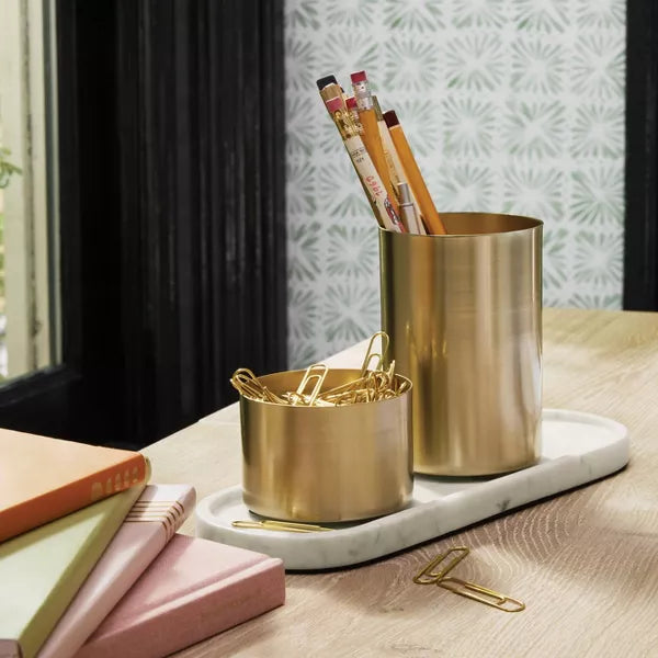 Modular Desk Org Marble Tray and Metal Cups Set - Threshold™: Desk Organizer, Office Supplies, Pen & Pencil Holder