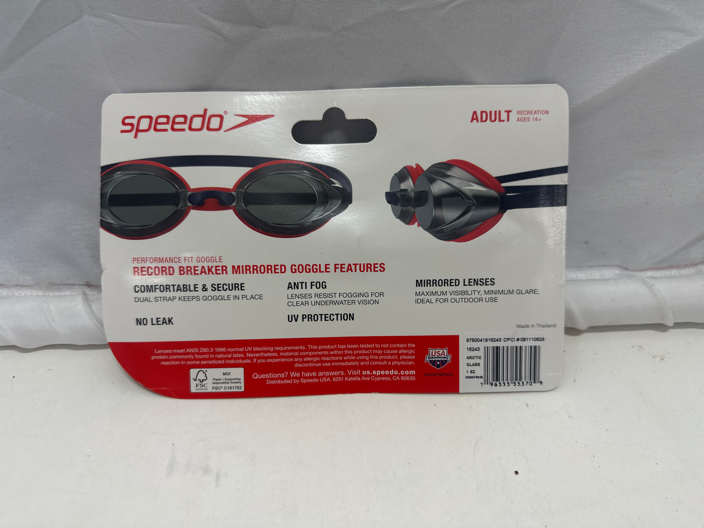 Speedo Adult Record Breaker Mirrored Swim Goggles Arctic Glass UV Anti Fog