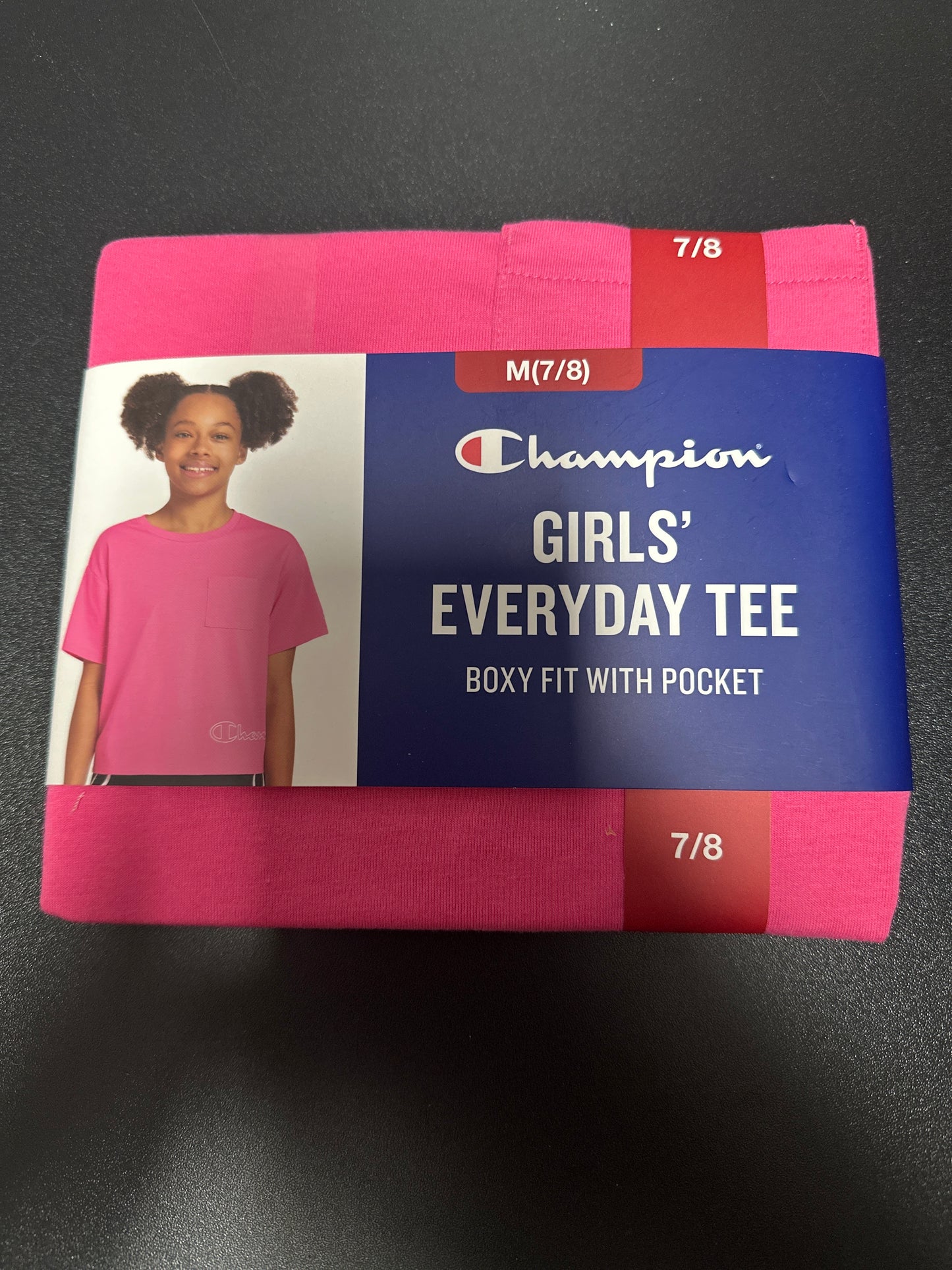 champion girls everyday tee boxy fit with pocket (M)