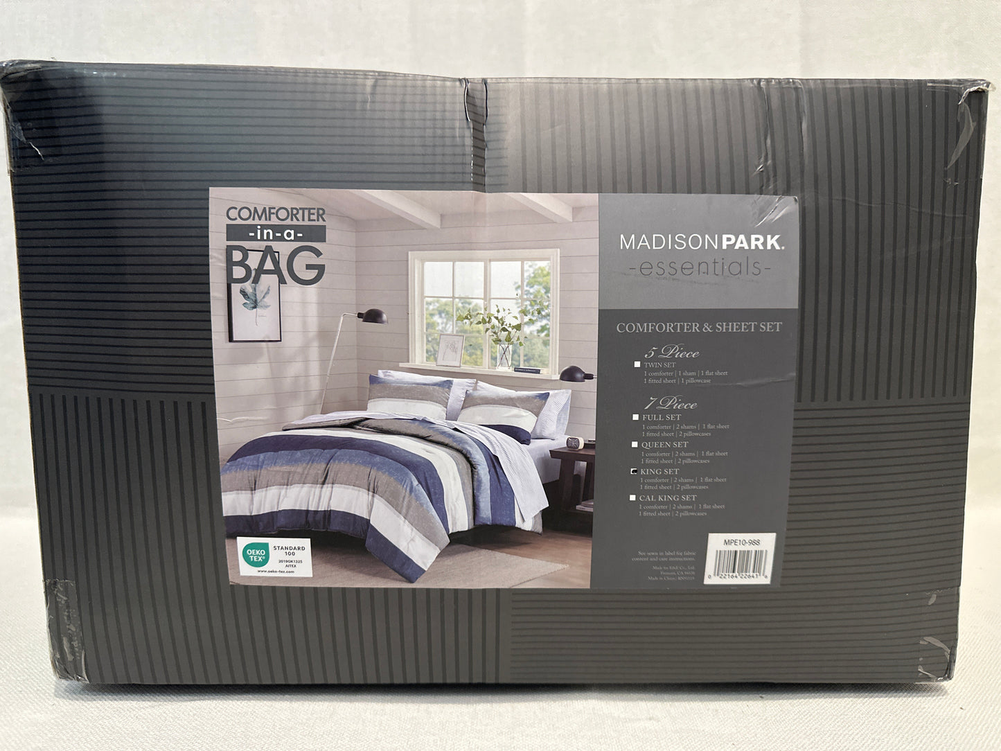 Madison Park Essentials Deacon Modern Stripe Comforter Set with Bed Sheets-King