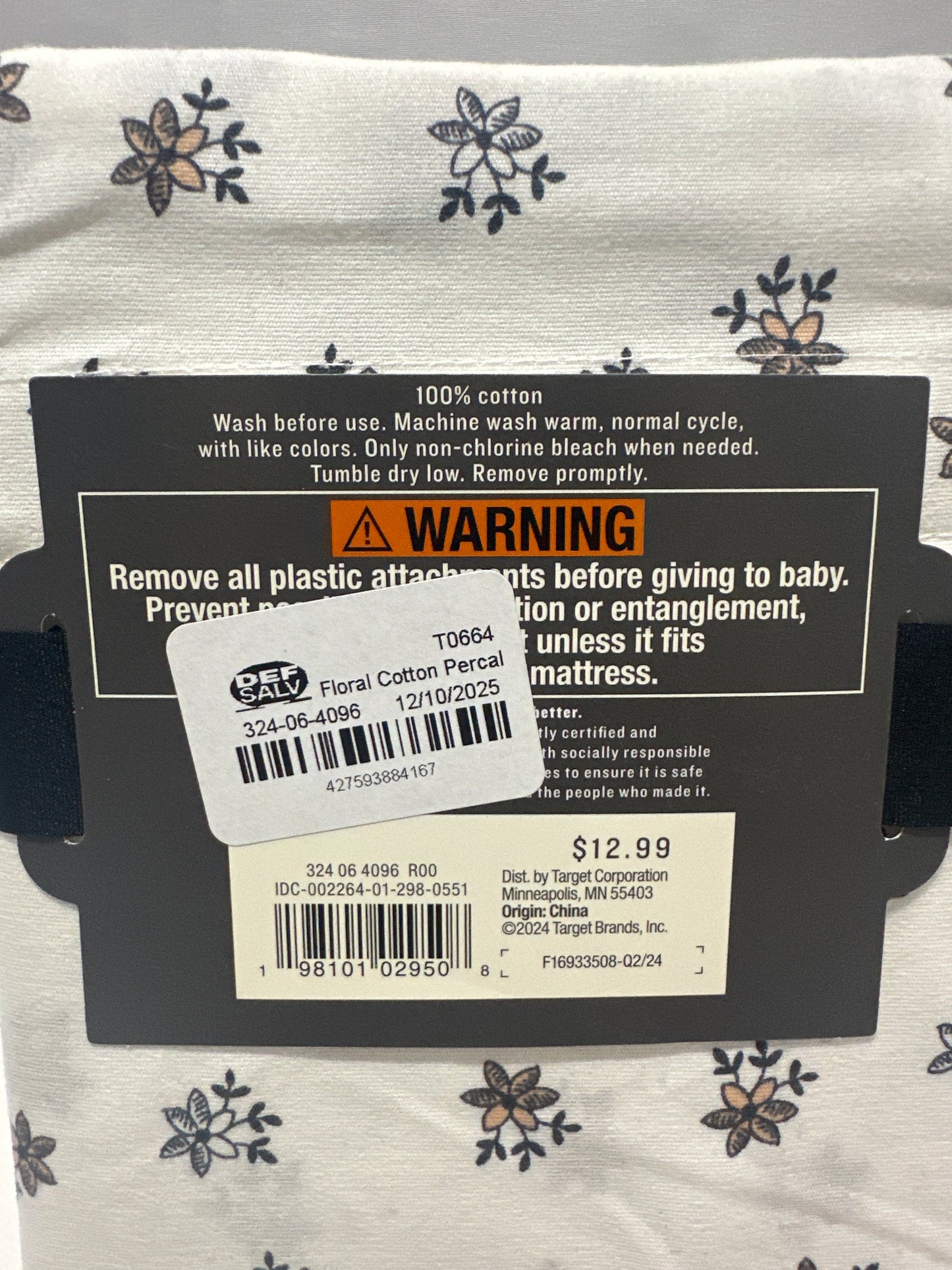 Hearth & Hand With Magnolia Cotton Percale Crib Fitted Sheet Floral 28x52