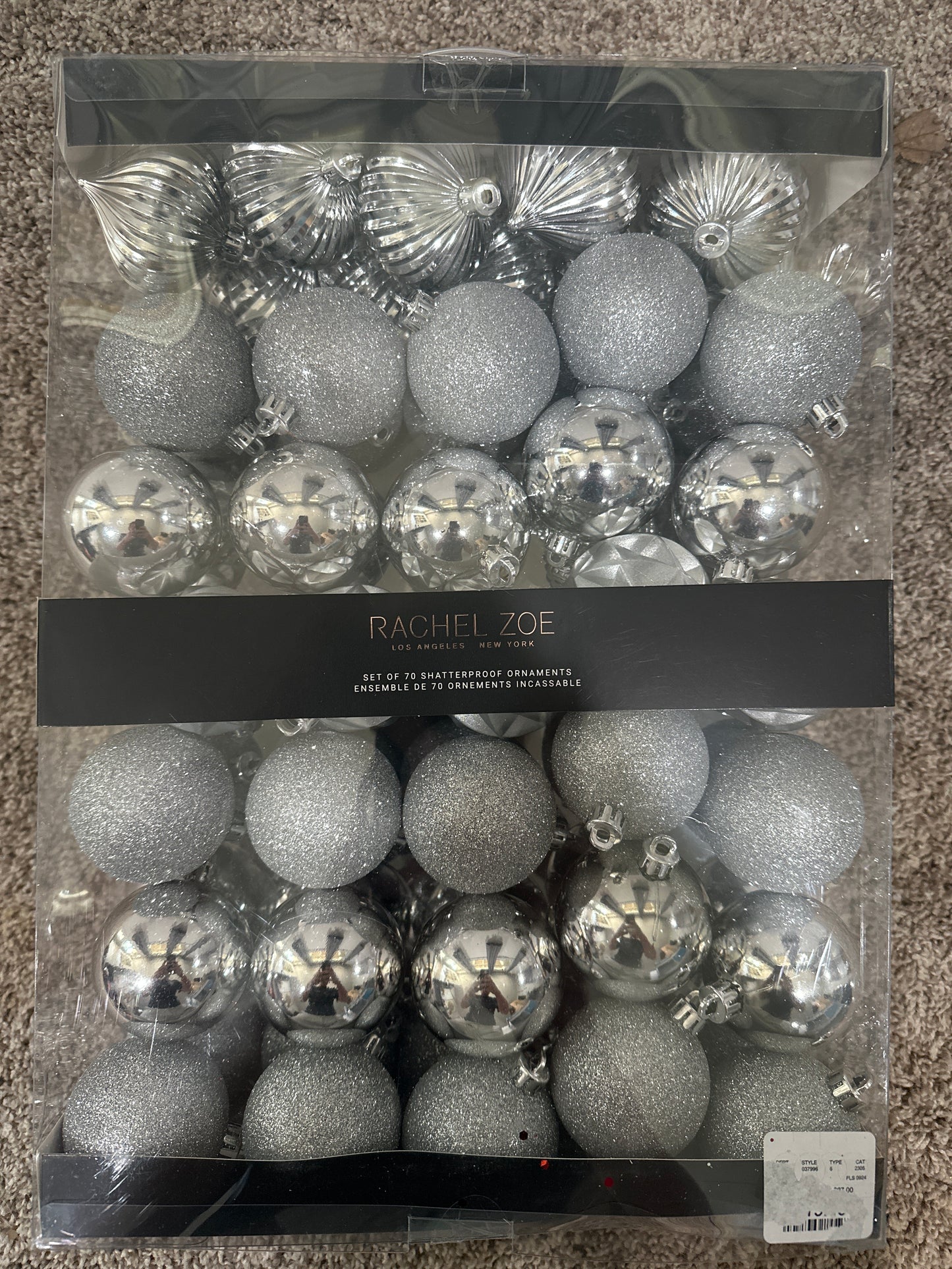 Rachel Zoe Silver Shatterproof Christmas Ornaments (70) With Hooks