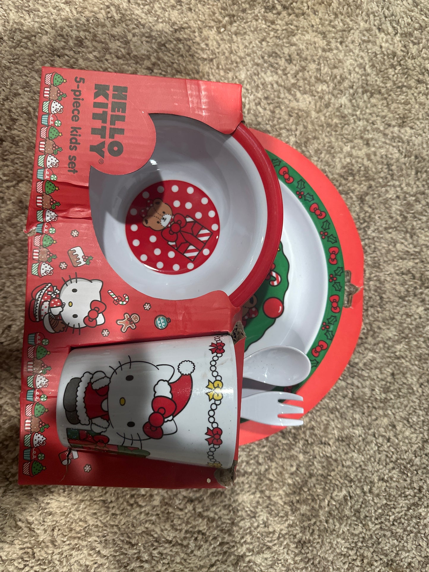 Hello Kitty Christmas Red & Green Bear Themed 5 Piece Kids Set