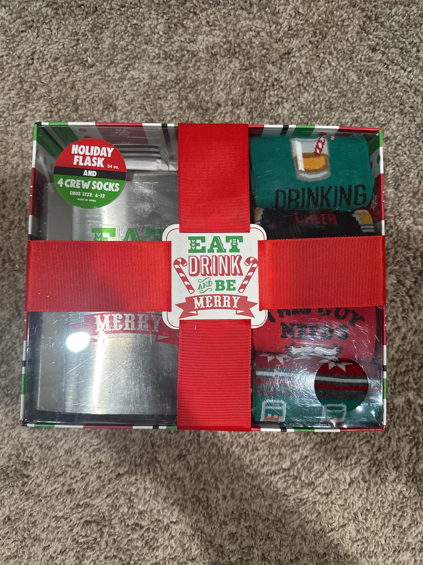 Holiday Flask & 4 Pack Holiday Socks
