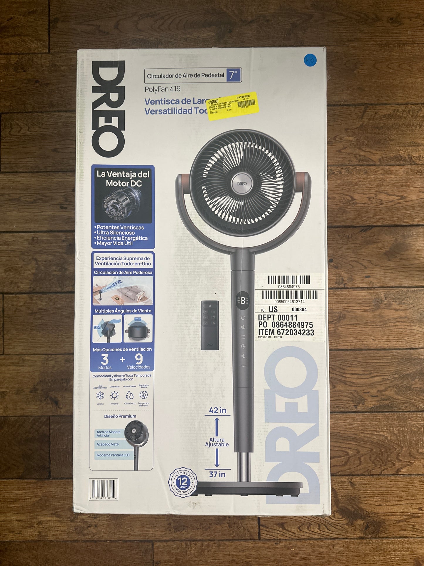 Dreo Quiet Osciallating Pedestal Fan, 9 Speeds, 3 Modes, 120°+120° Oscillating Quiet Fan