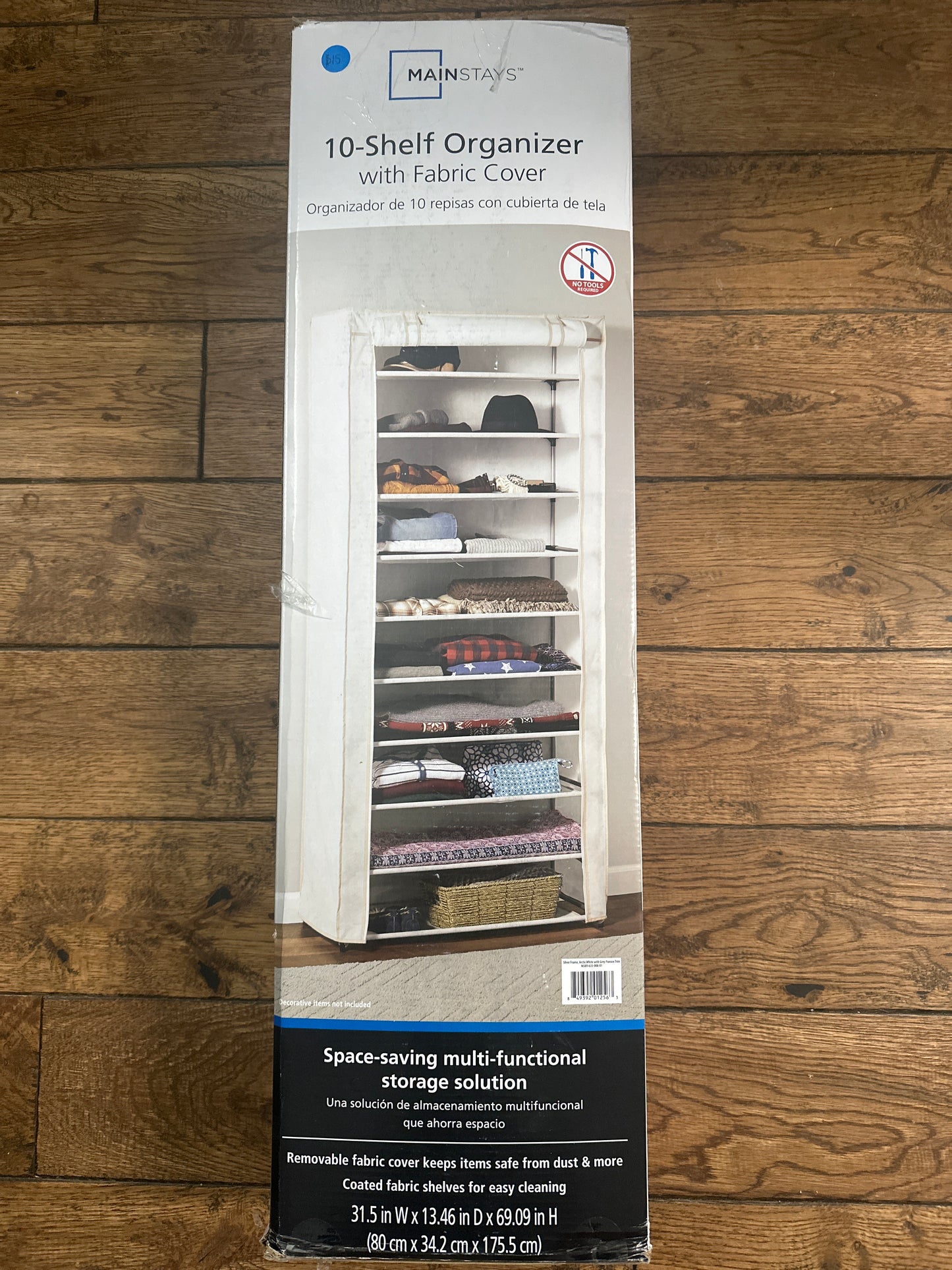 Mainstays 10 Shelf Organizer Shoe Rack with Cover to Hold 30 Pair Shoes, 31.5 in W x 13.46 in D x 69.09 in H, White