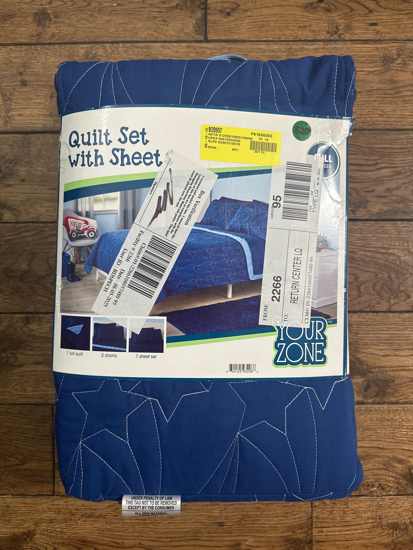 Your Zone Kids Navy Blue and Bright Blue Reversible Quilt Set with Blue Sheets, Stars, Full, 7 Piece, Microfiber Polyester