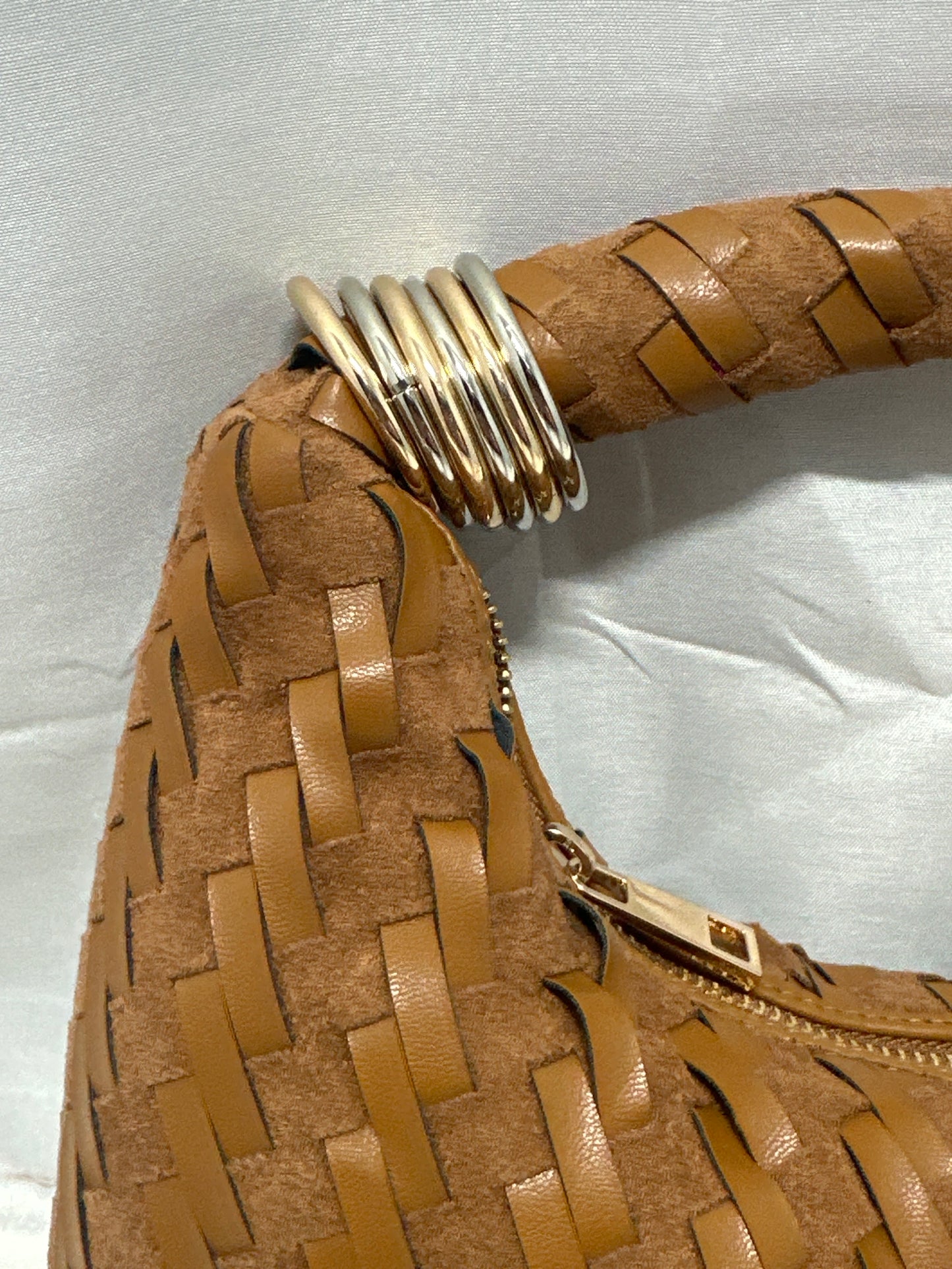 A New Day Brown Woven Mini Hobo Handbag Faux Leather Zip Top NWT