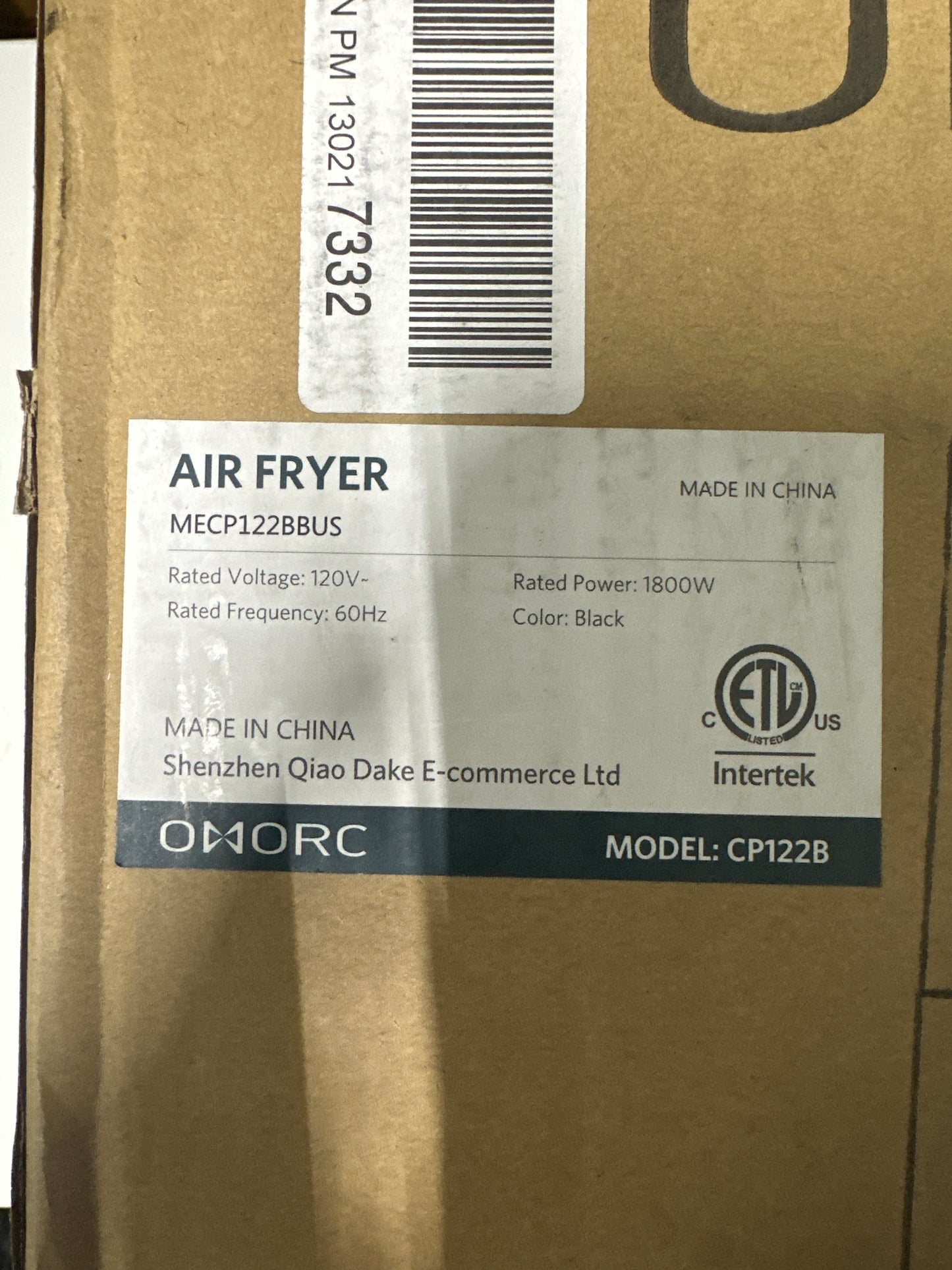 Omorc Air Fryer Model GLA-816A, Large 5.5 liter, 5.8 Quart, 7 Pre-sets