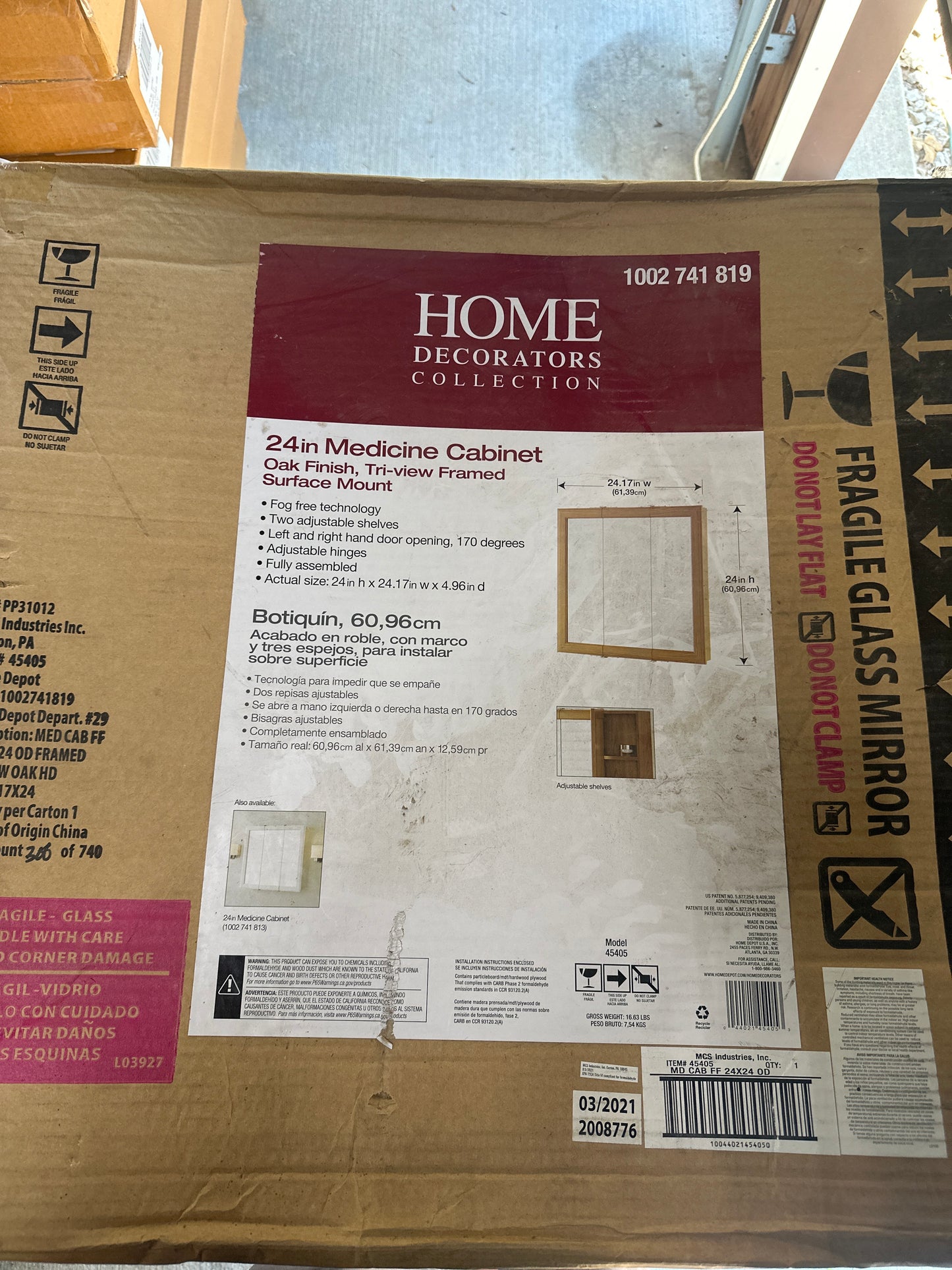 24 in. W x 24 in. H Rectangular Medicine Cabinet with Mirror