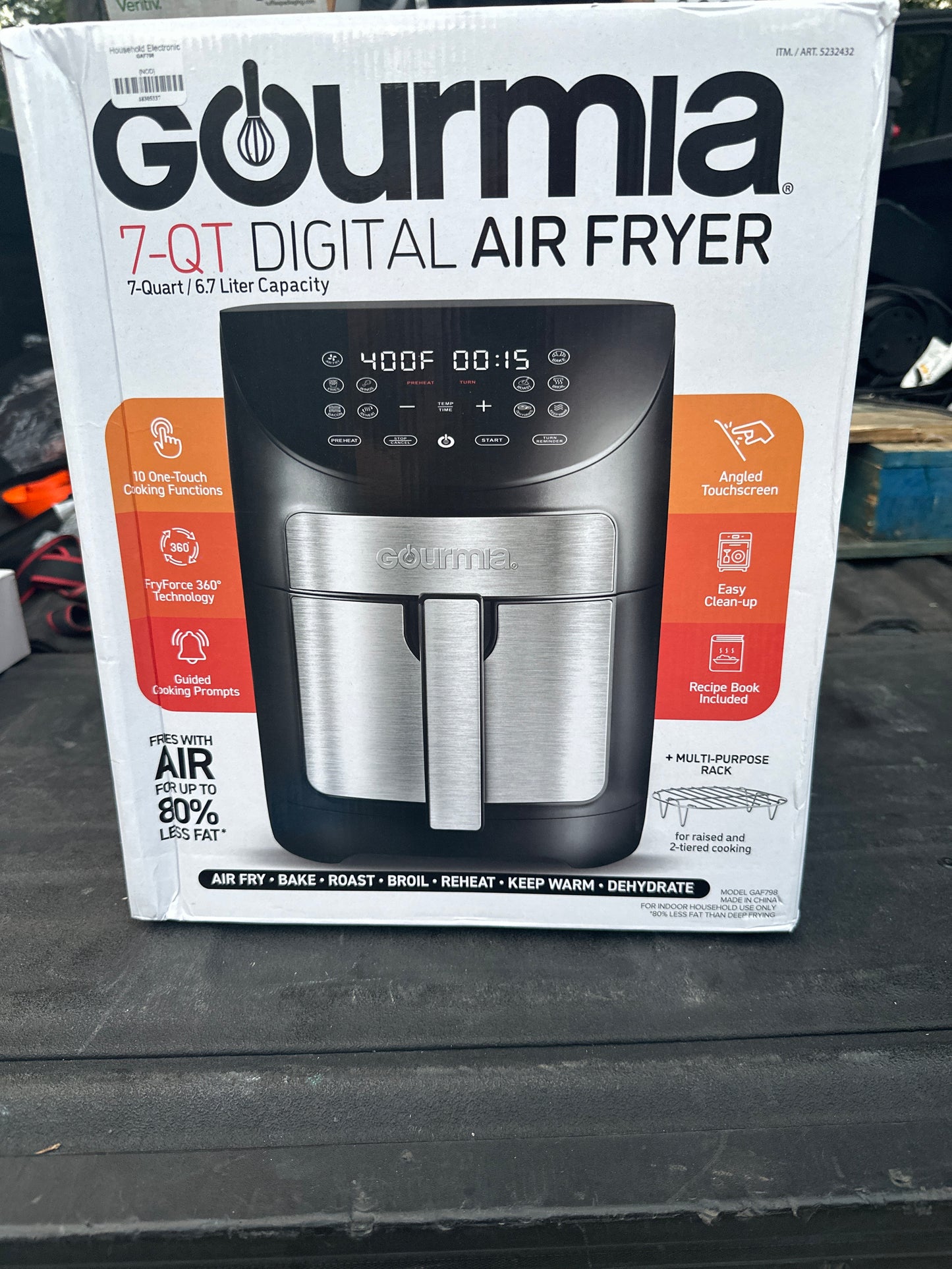 Gourmia GAF798 Digital Air Fryer - No Oil Healthy Frying - 10 One-Touch Cooking Functions - Guided Cooking Prompts - Easy Clean-Up - 7-Quart Basket - Recipe Book Included