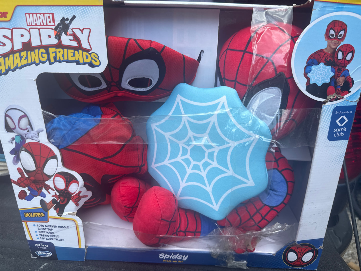 Marvel Spidey and Amazing Friends, Long Sleeved Muscle Chest Top, Soft Mask, 2 Fabric Stickers, Size 3T-4T