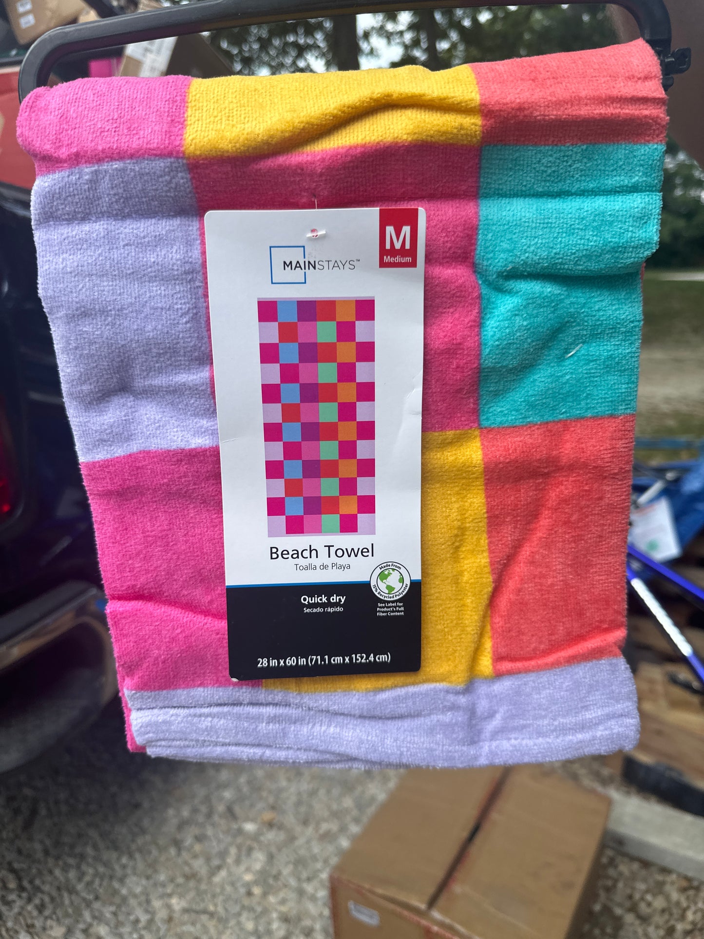 Mainstays Velour Beach Towel, Checker Warm, Multi-Color, 28x60