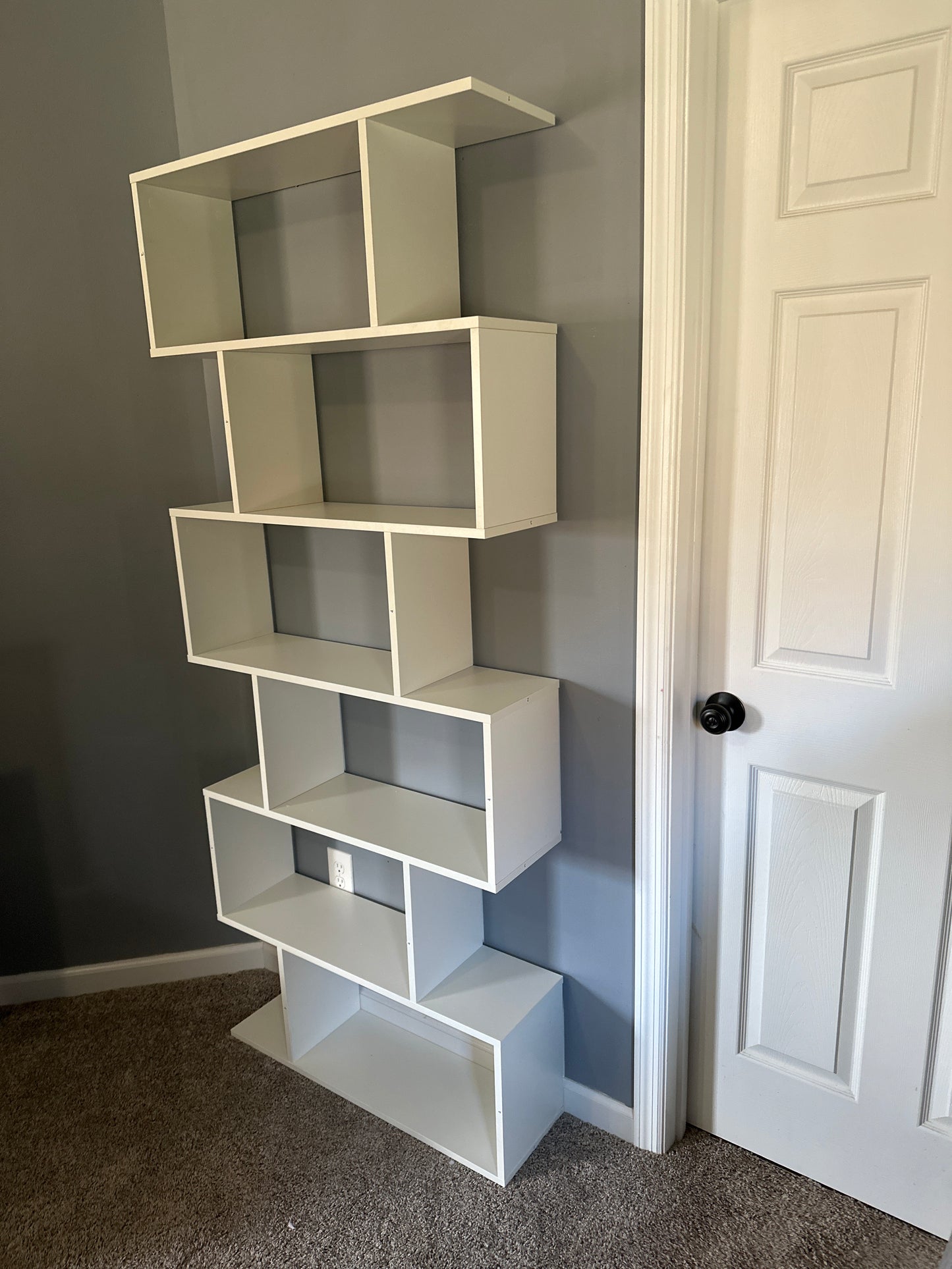 IFANNY 6 Tier S Shaped Bookshelf, Wooden Open Bookcase w/Anti-Tipping Device, Display Shelf Storage Organizer for Home, Office, Living Room