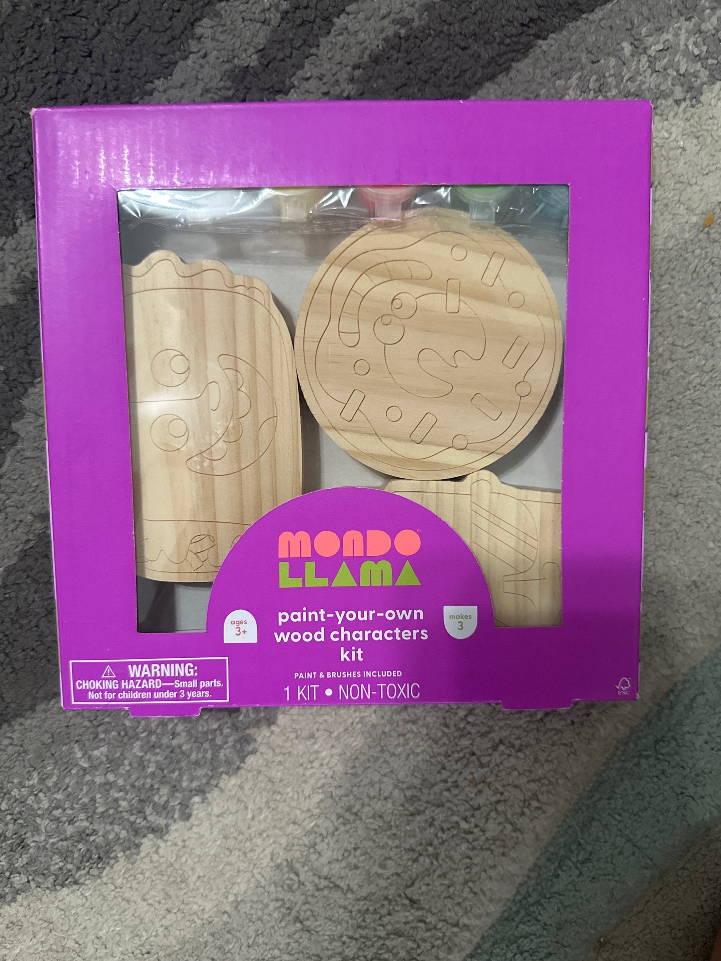 3pk Paint-Your-Own Wood Character Set - Mondo Llama™: Non-Toxic Craft Kit with Acrylic Paints & Brushes for Kids 3+