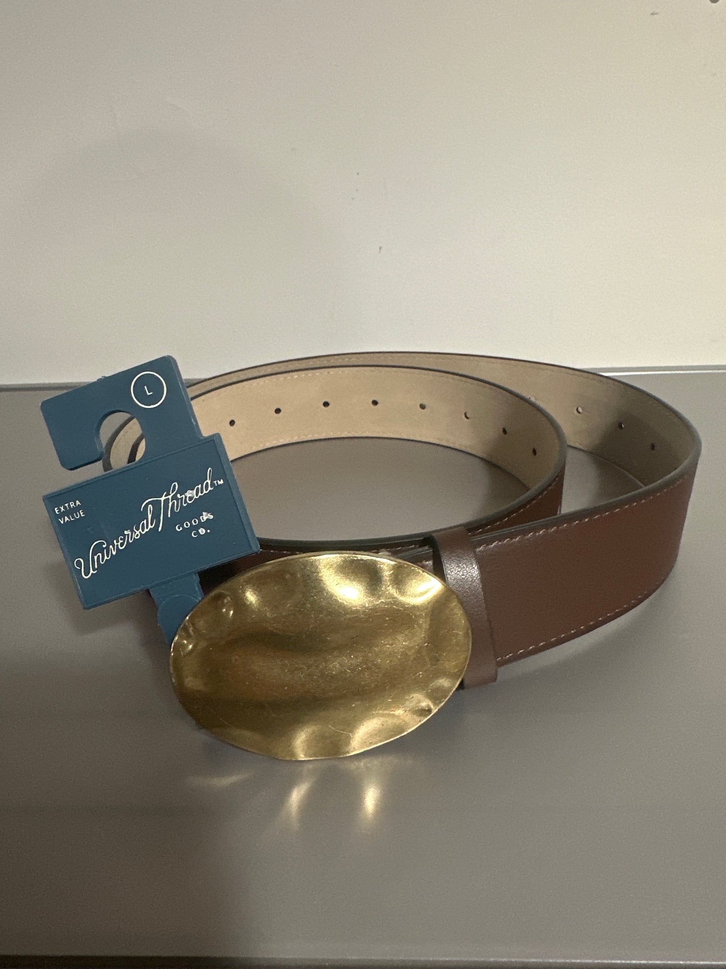 Universal Thread Hammered Texturized Plaque Buckle Belt – Brown-L