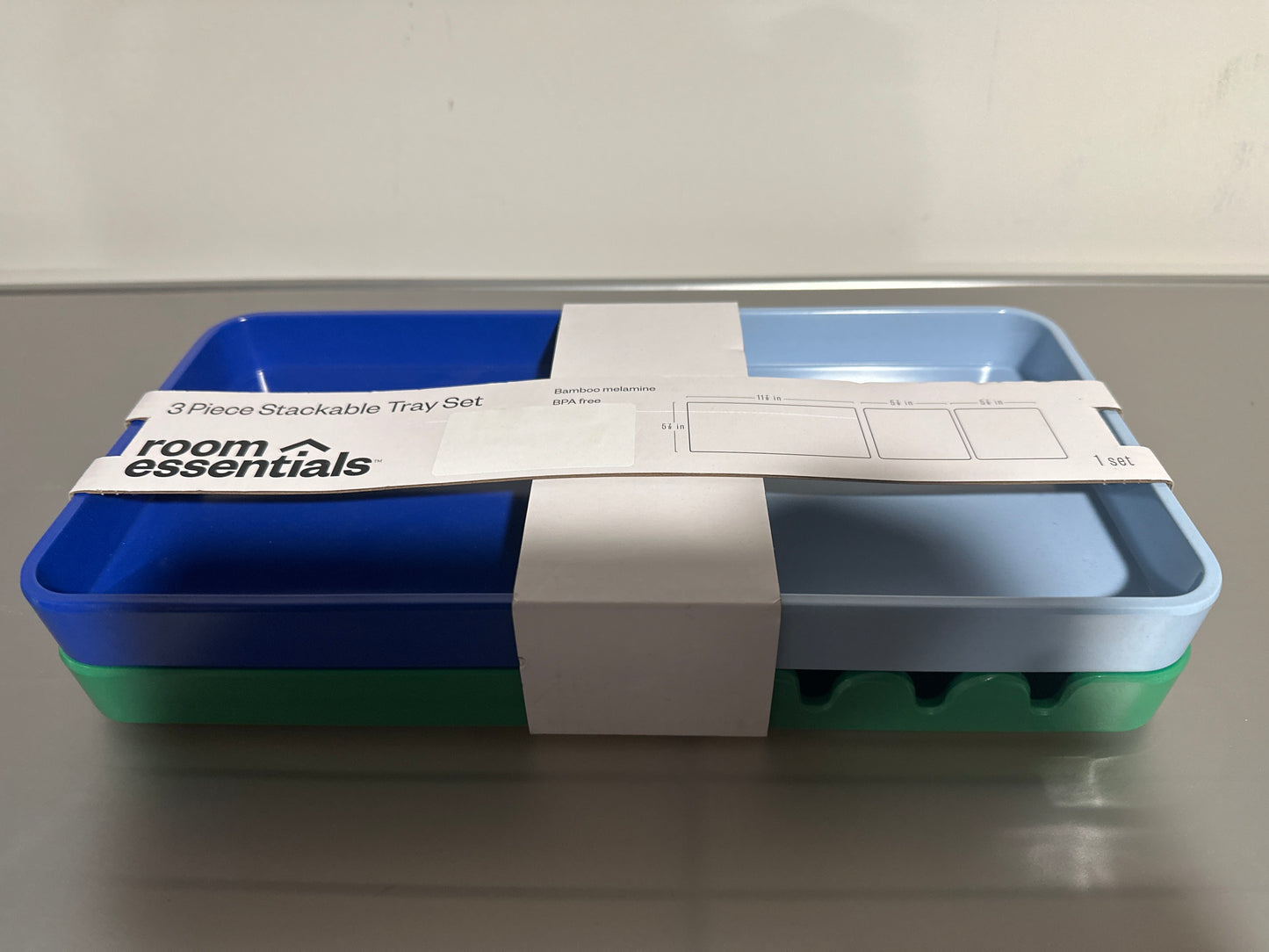 3pc Stackable Blue/Green Melamine Decorative Trays – Room Essentials™