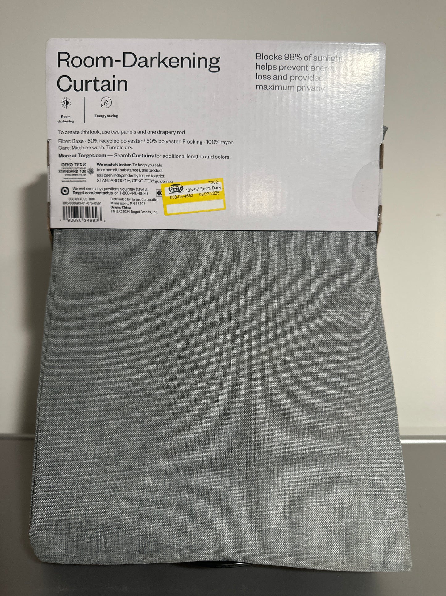 42"x63" Room Darkening Heathered Window Curtain Panel Gray - Room Essentials™