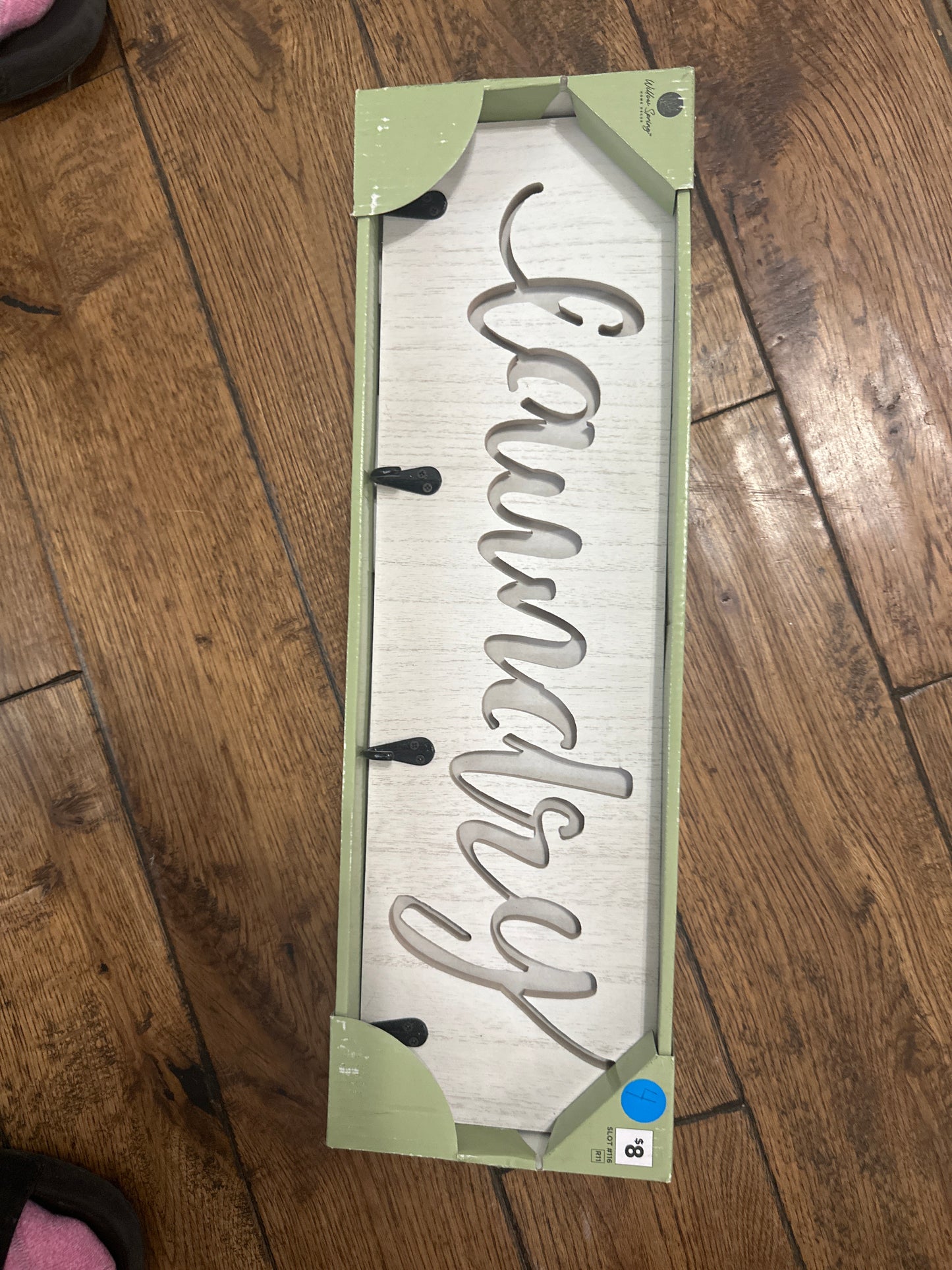 White wood Laundry Sign with Hangers