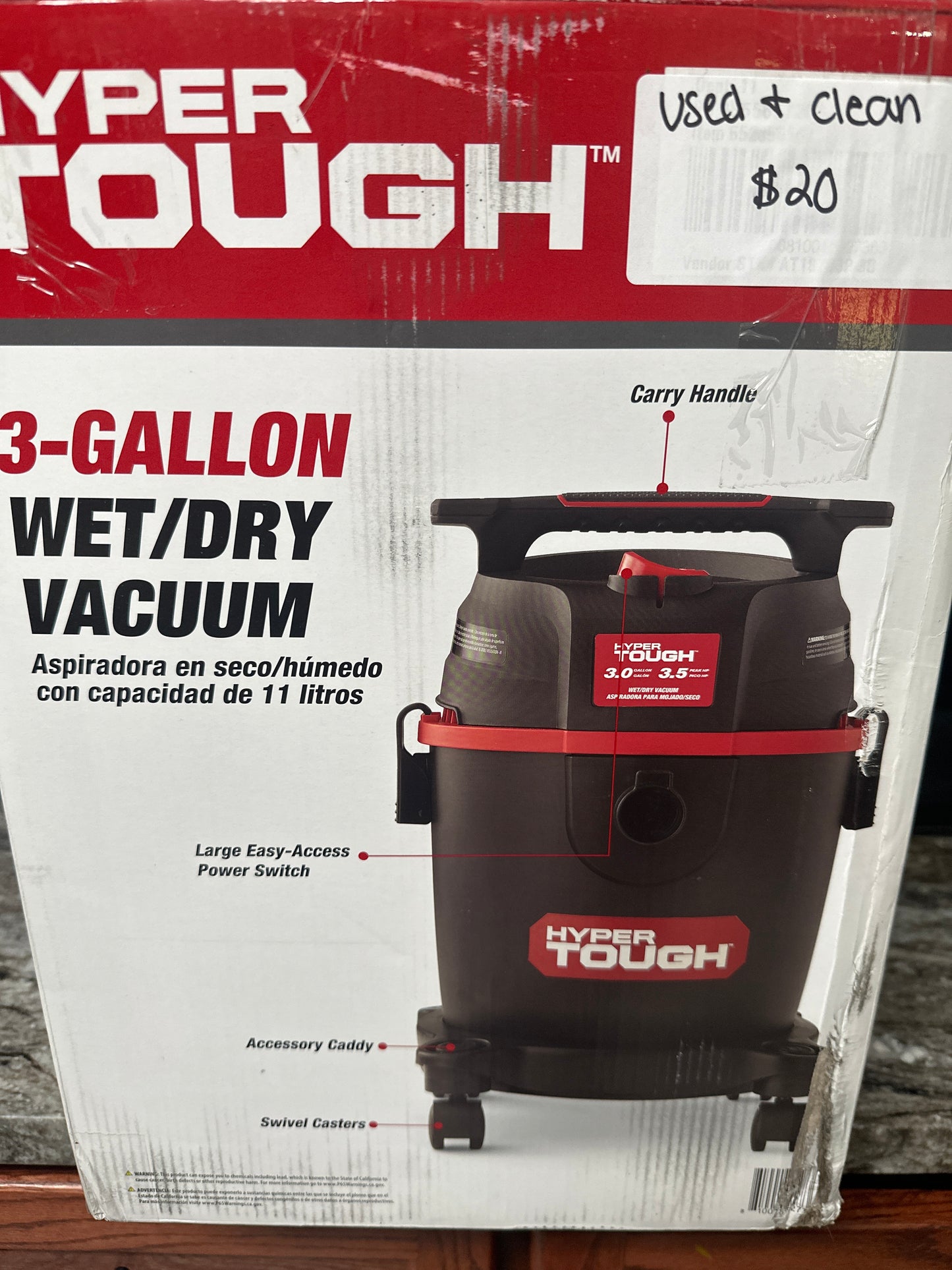 Hyper Tough 3 Gallon 3.5 HP Poly Wet Dry Vacuum (USED and Cleaned)