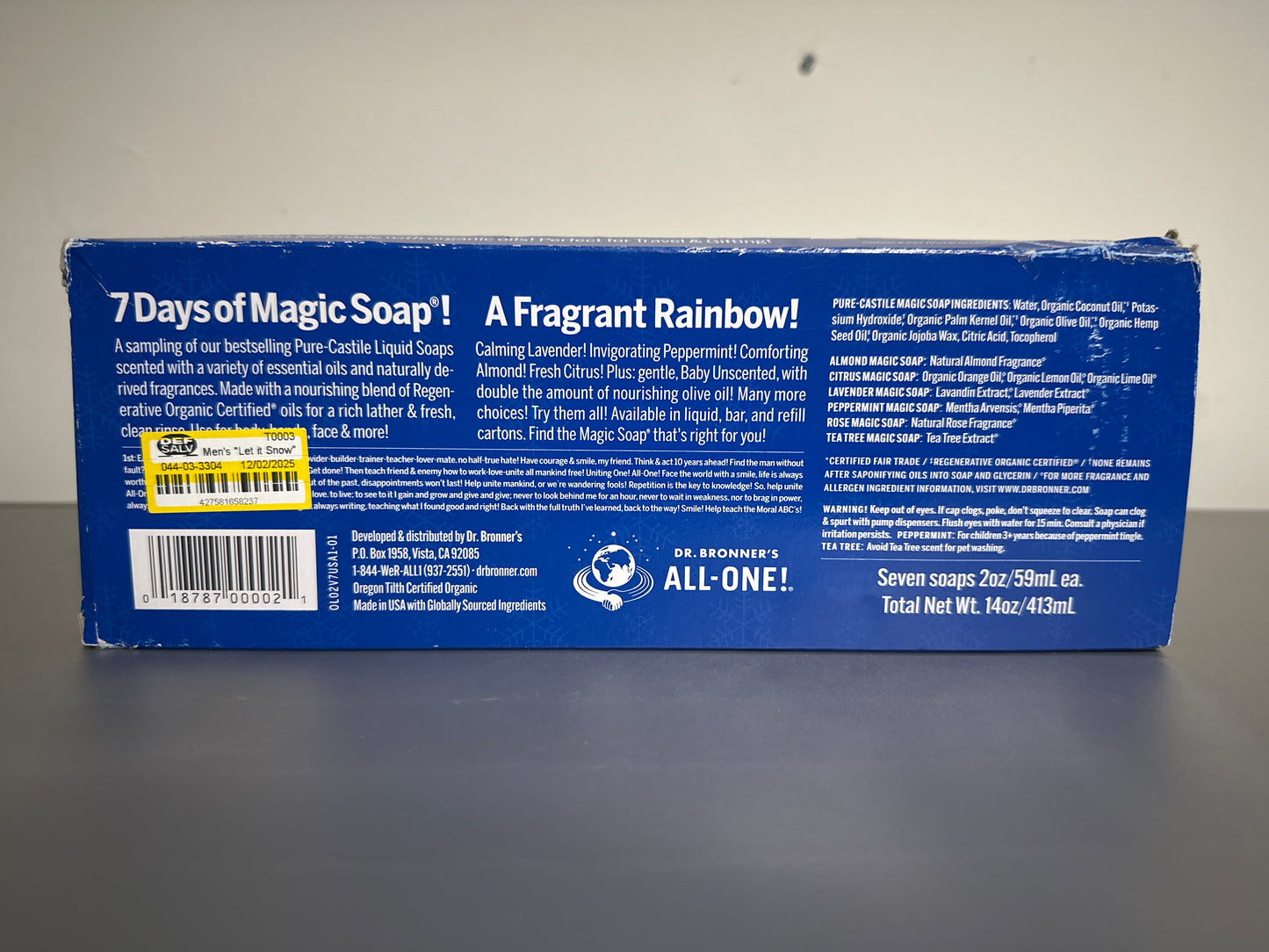 Dr. Bronner’s “7 Days of Magic Soap” Gift Set – 7 Mini Bottles (2 oz Each)