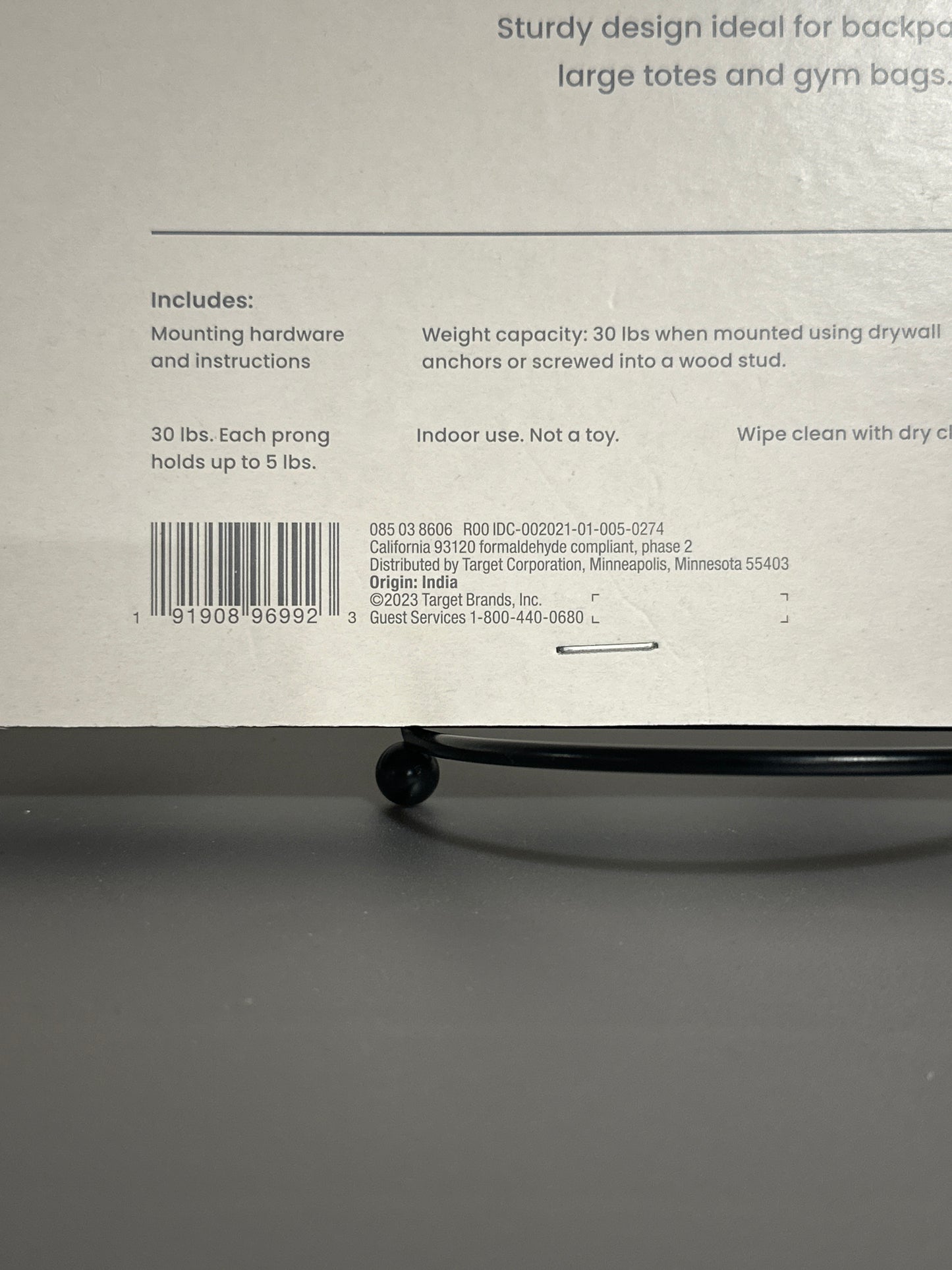 Brightroom Metal Wall Hook Rack – 3 Hook Black & Brushed Nickel – Holds 30 lbs – Hardware Included