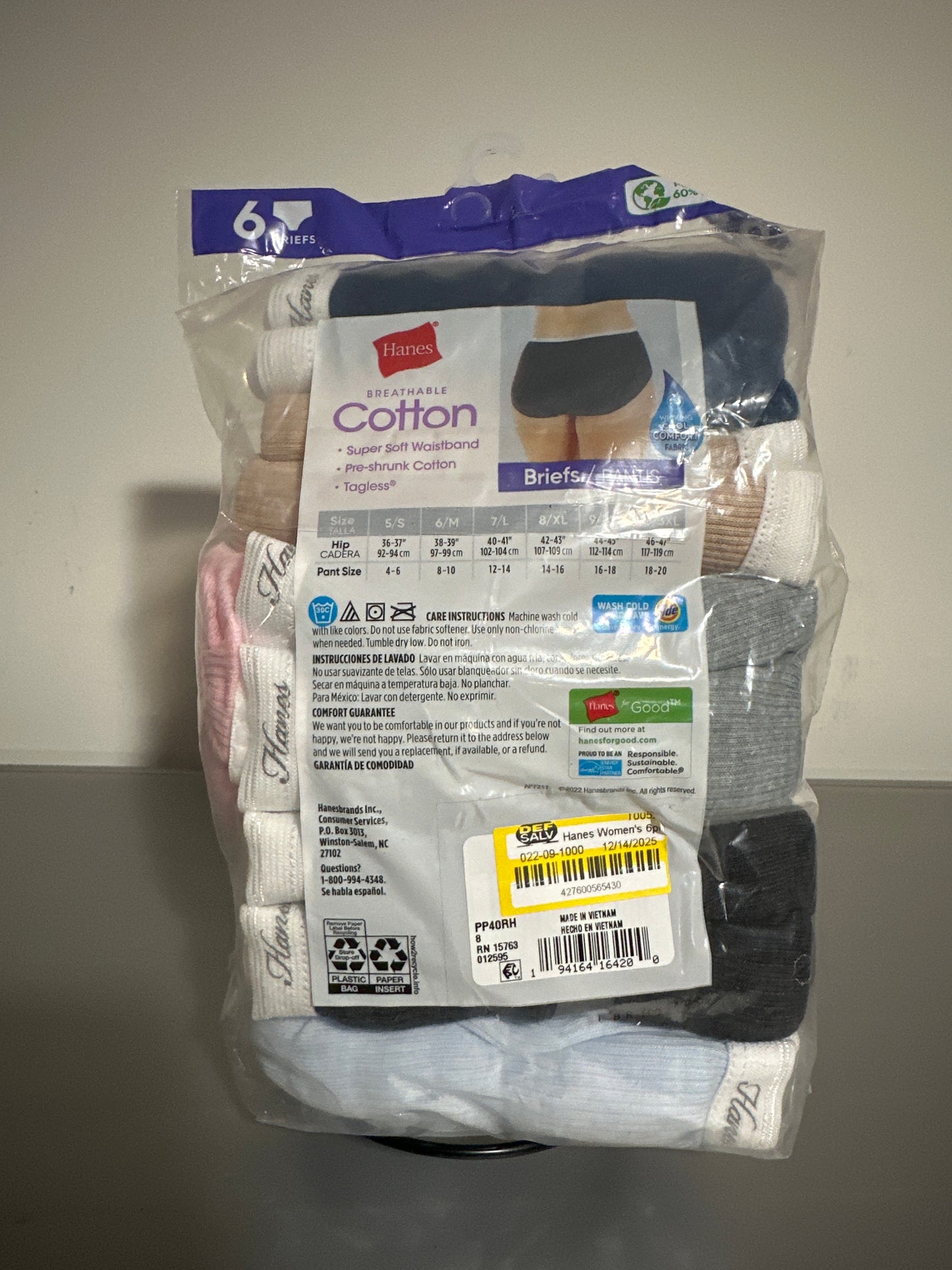 Hanes Women’s Ribbed Cotton Briefs 6-Pack Breathable Tagless Underwear Soft Comfort Fit