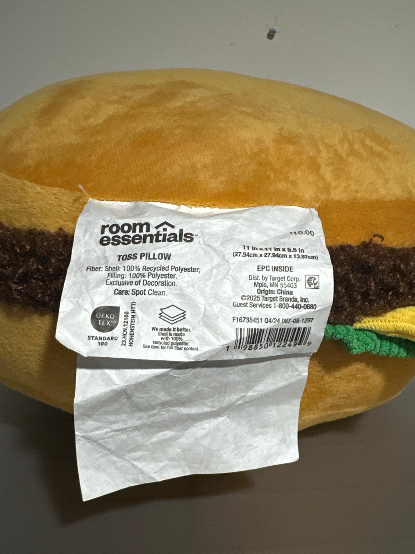 Room Essentials™ Hamburger Plush Toss Pillow – Fun Food Décor Accent