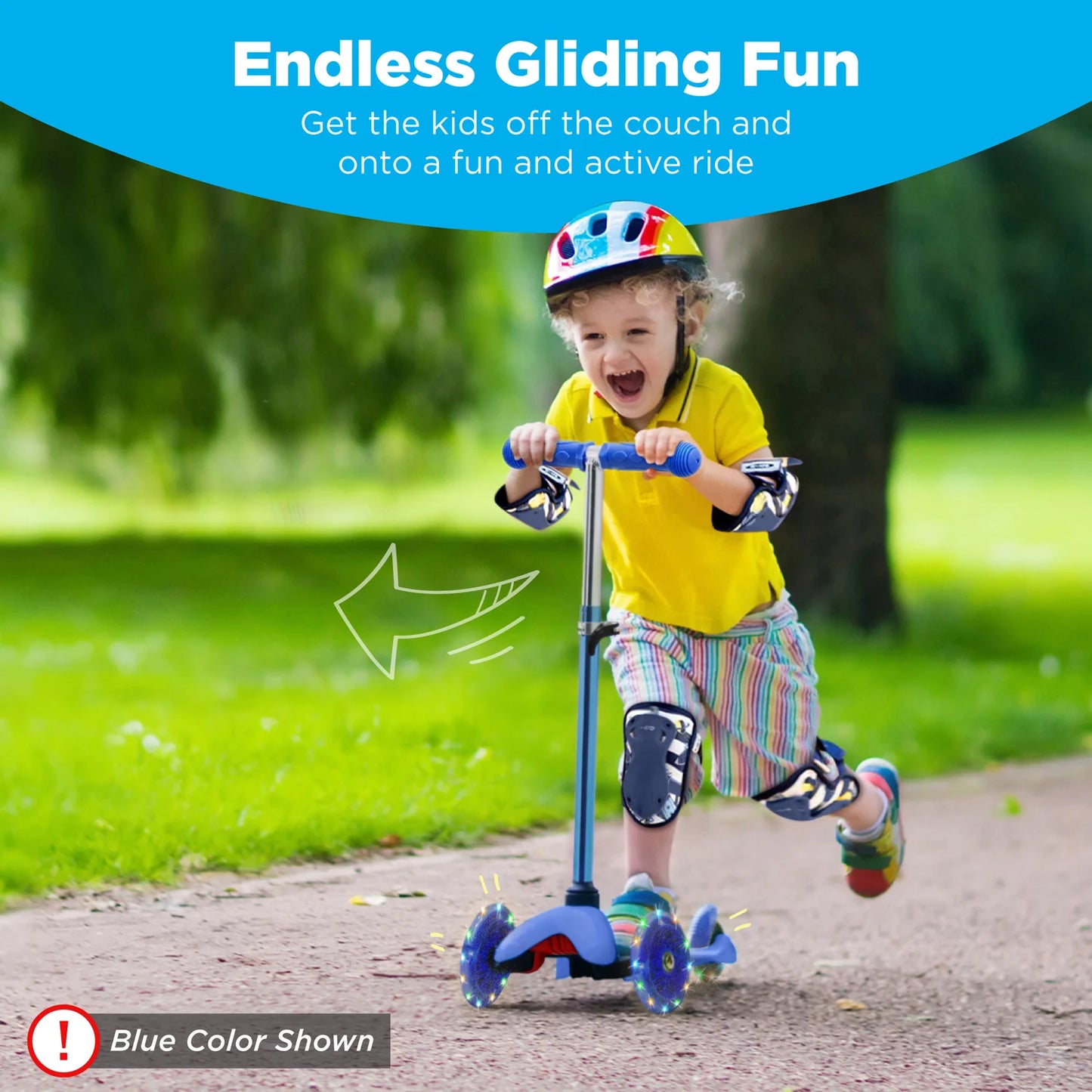 Kids Mini Kick Scooter Toy w/ Colorful Light-Up Wheels, Adjustable T-Bar (Black)