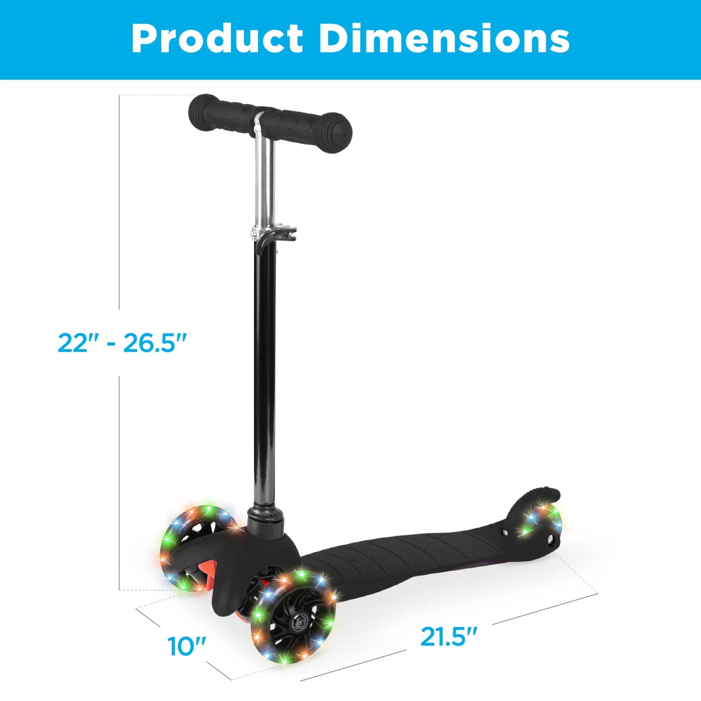 Kids Mini Kick Scooter Toy w/ Colorful Light-Up Wheels, Adjustable T-Bar (Black)