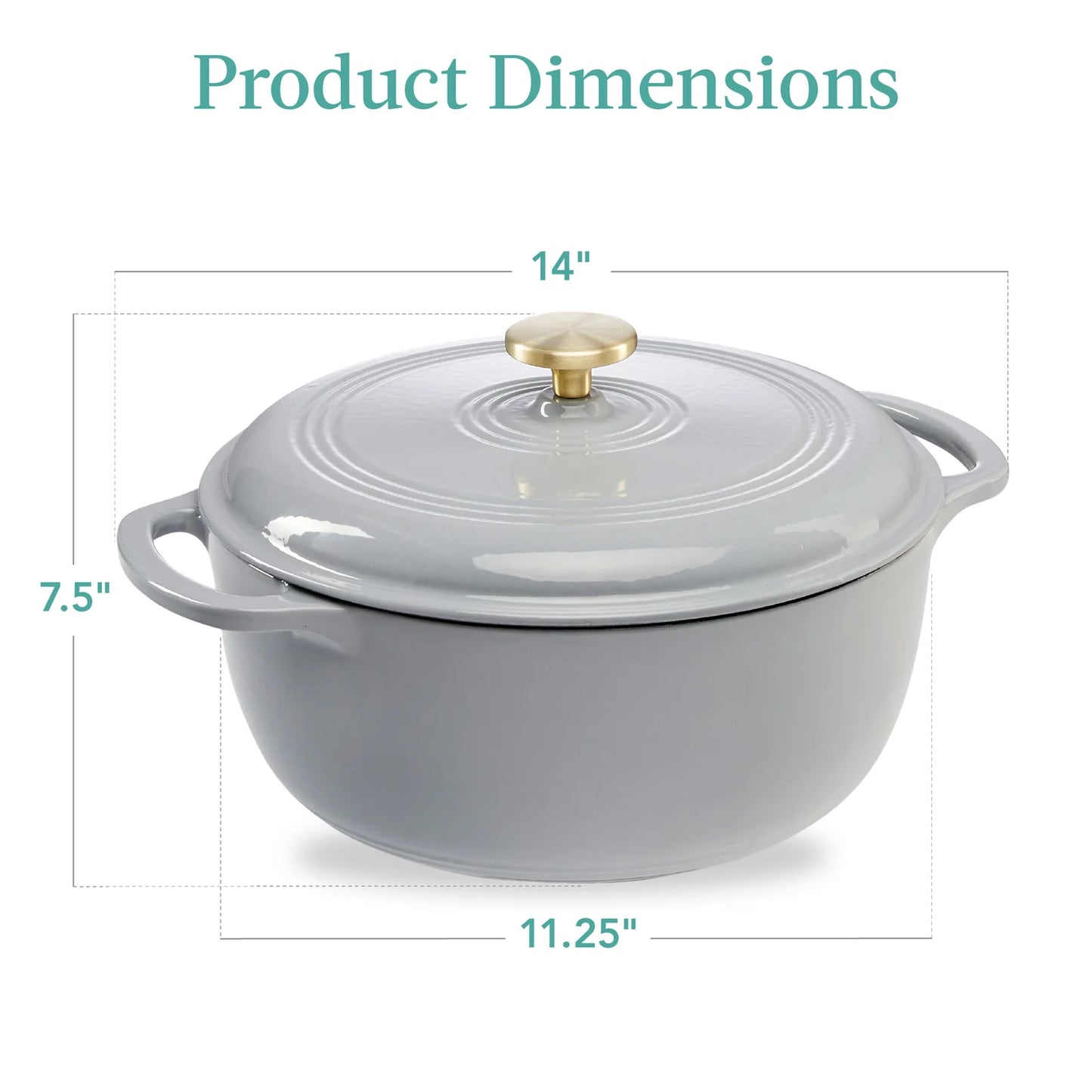 Cast-Iron Dutch Oven Kitchen Cookware w/ Enamel, Handles - 6qt (French Gray)