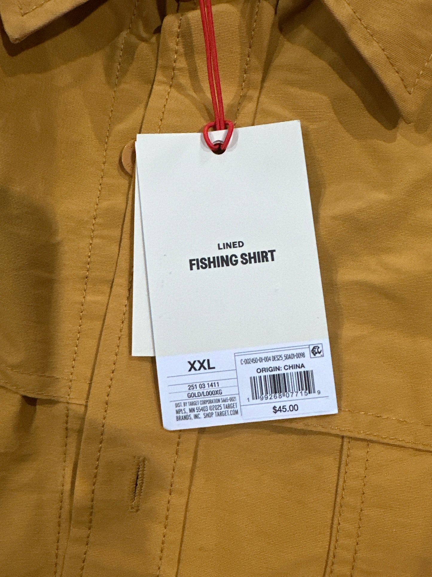 Woolrich Men's Lined Fishing Shirt Long Sleeve Button Up Gold