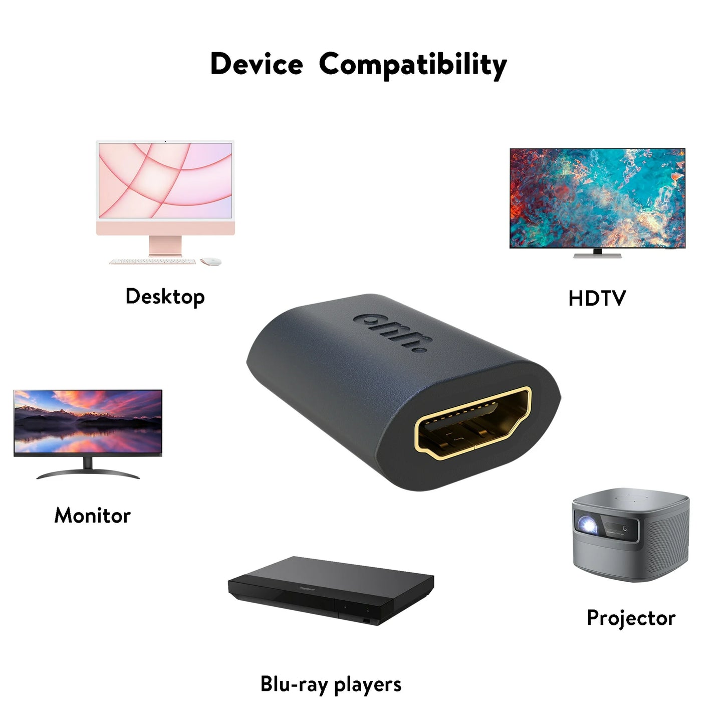 onn. HDMI a to HDMI a F/F Coupler Female To Female Adapter, Black