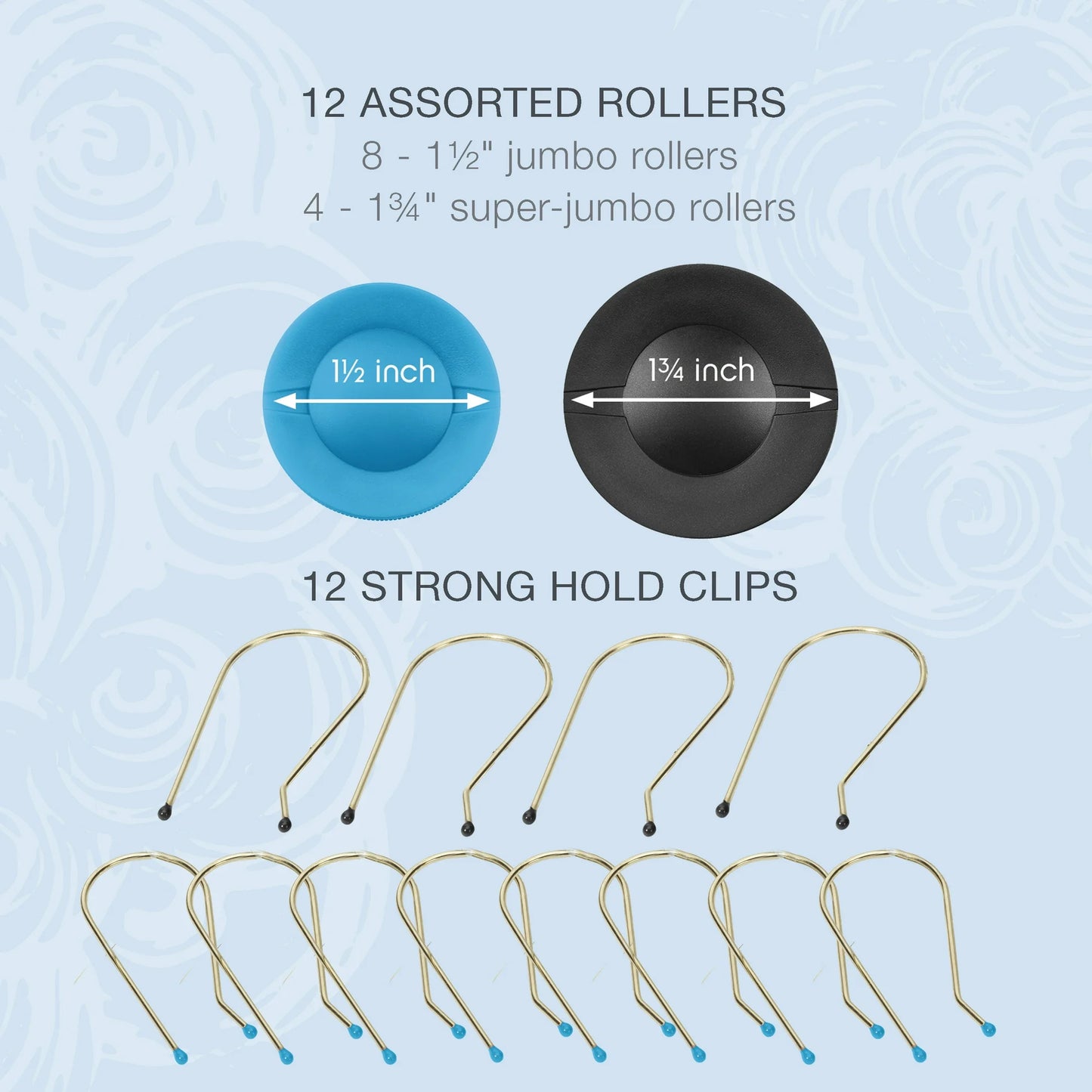 Conair Professional Jumbo and Super-Jumbo Ceramic Hot Hair Rollers, 12 Piece Set, Blue